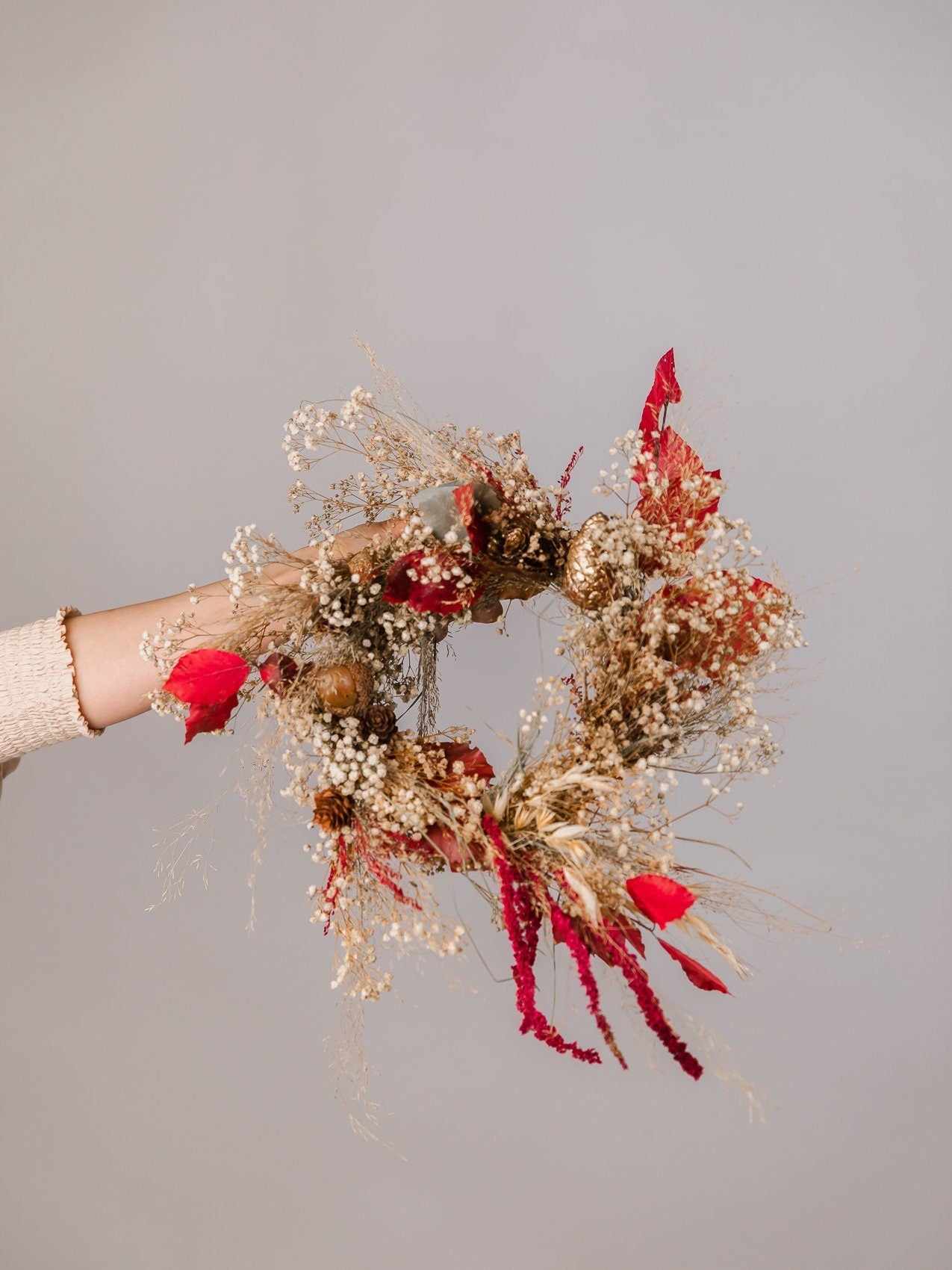 Modern Christmas Wreath No.21 / Red Amaranthus in Soft Winter Door Wreath Christmas Decoration / Christmas Wreath / Xmas Door Wreath