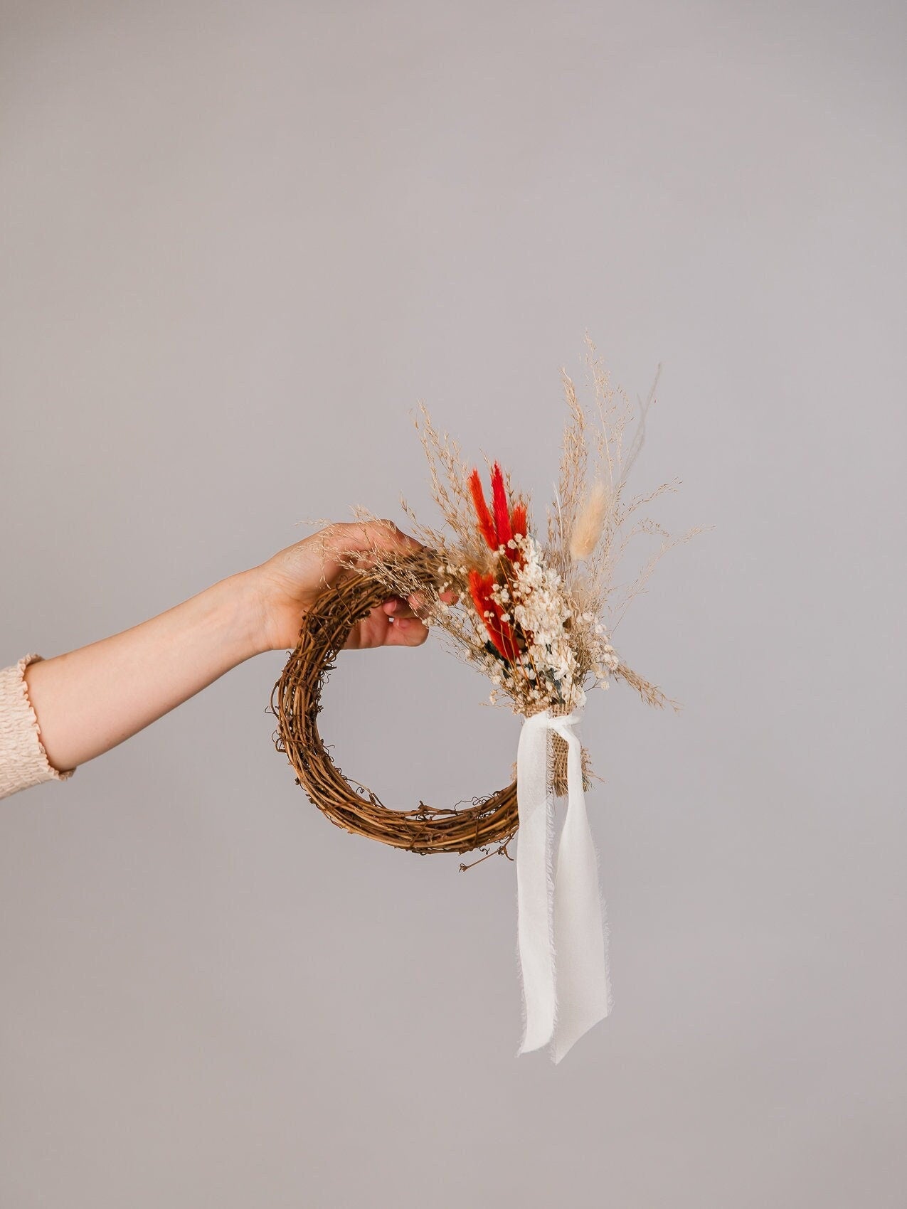 Modern Christmas Wreath No.19 / Burnt Orange Lagurus in Soft Winter Door Wreath Christmas Decoration / Christmas Wreath / Xmas Door Wreath