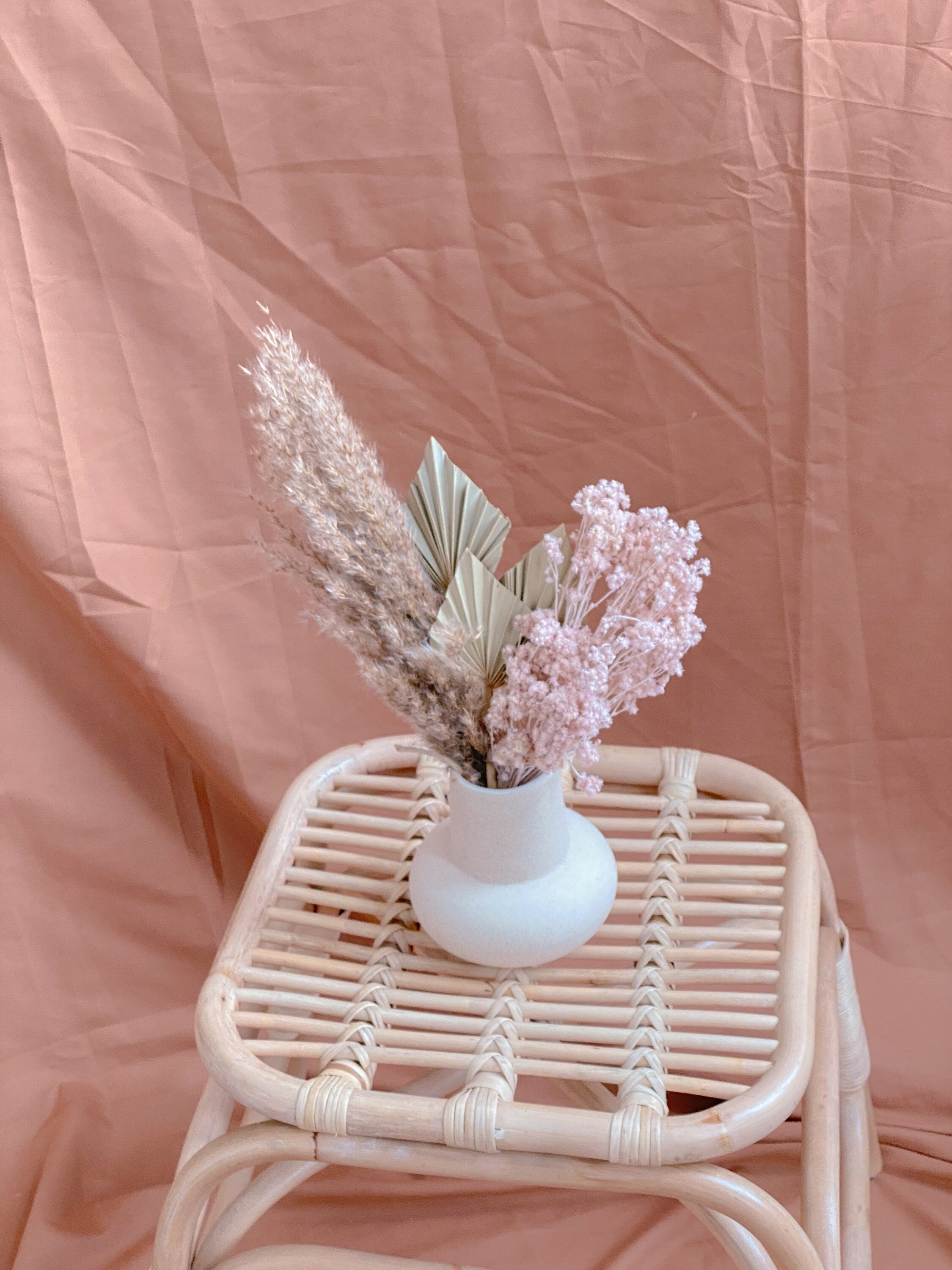 Pampas Grass and Palm Spear Vase Arrangement - Pale Pink Version