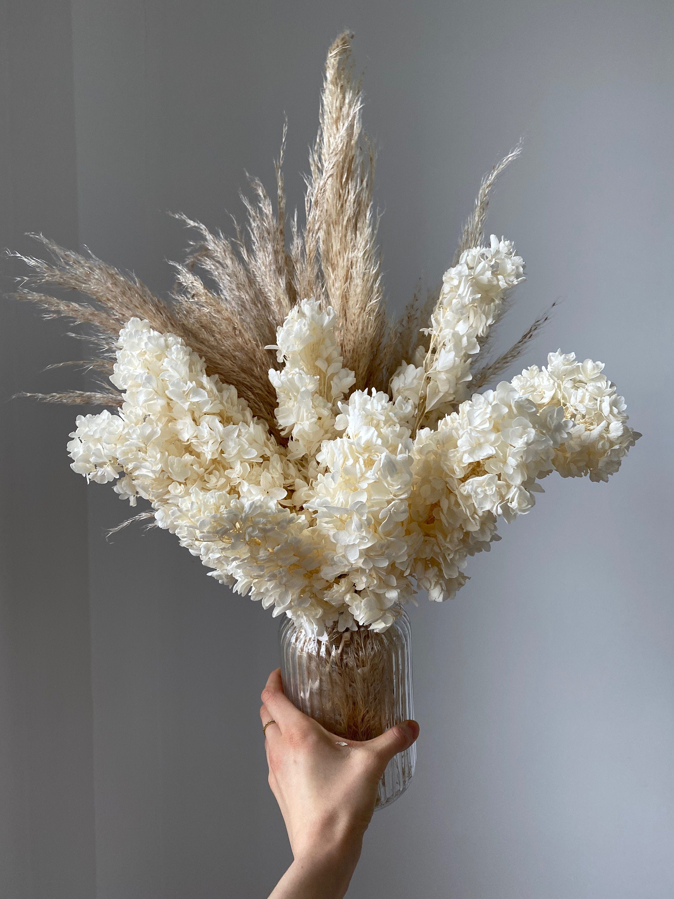 Preserved Hydrangea & Pampas Grass Boho Centerpiece Wedding Decoration