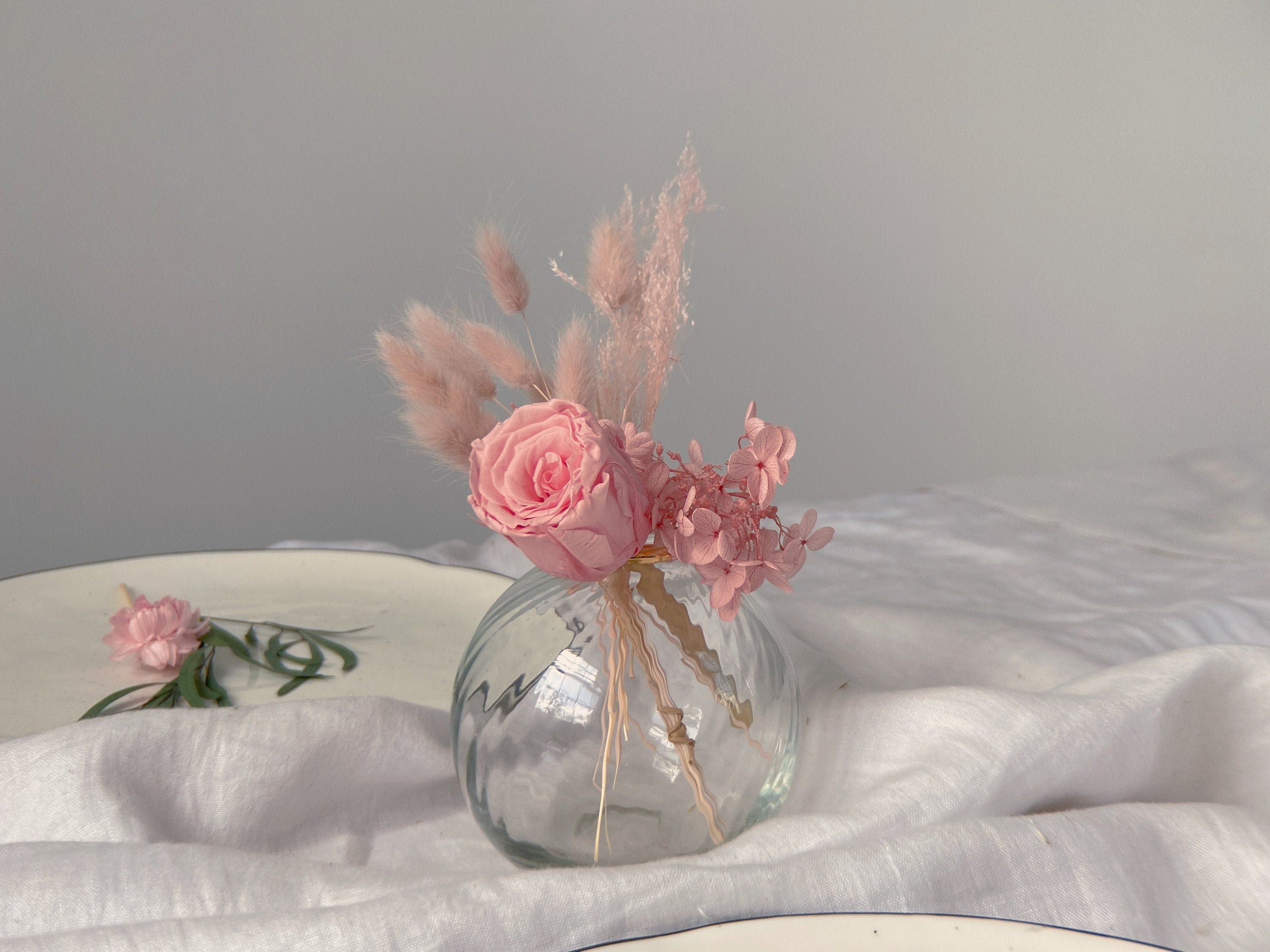 All Pink Preserved Rose and Hydrangea Floral Vase Arrangment / Dried Flower Arrangment