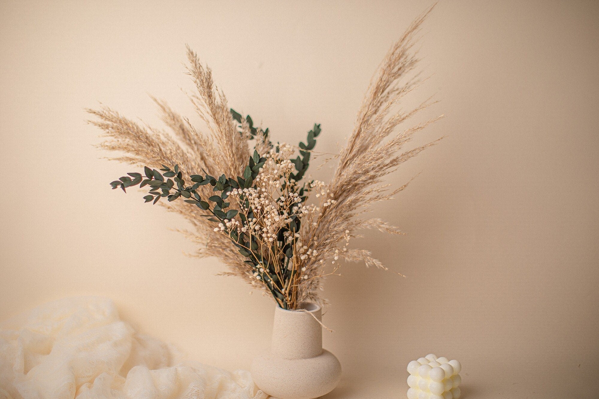 Preserved Eucalyptus & Pampas Grass Table Top Centerpiece / Pampas Grass Dried Grasses Bouquet