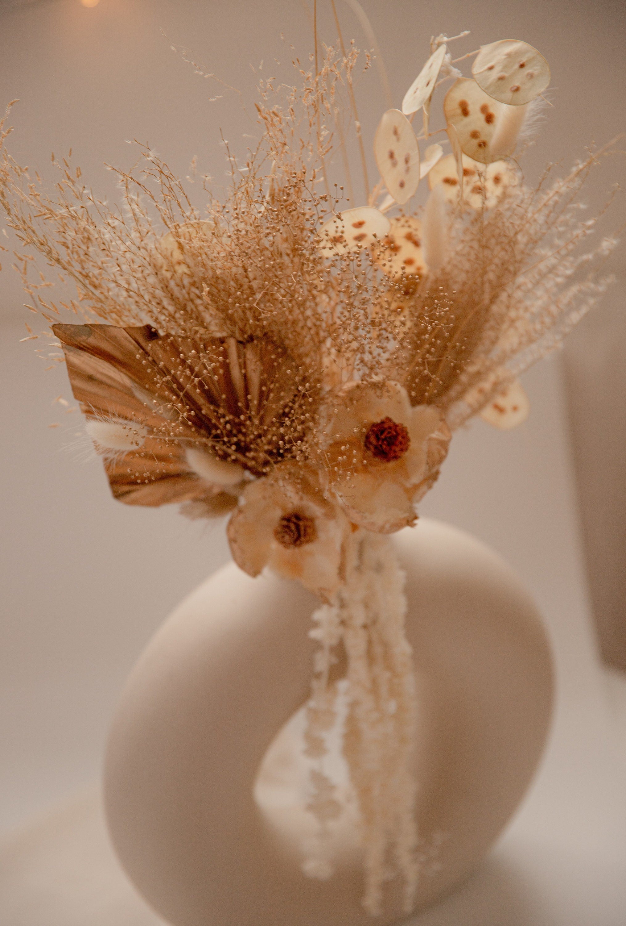 Gold Baby's Breath & Gold Palm Spear Wedding Decoration Centerpiece / Sola Anemone Flower Preserved Amaranth