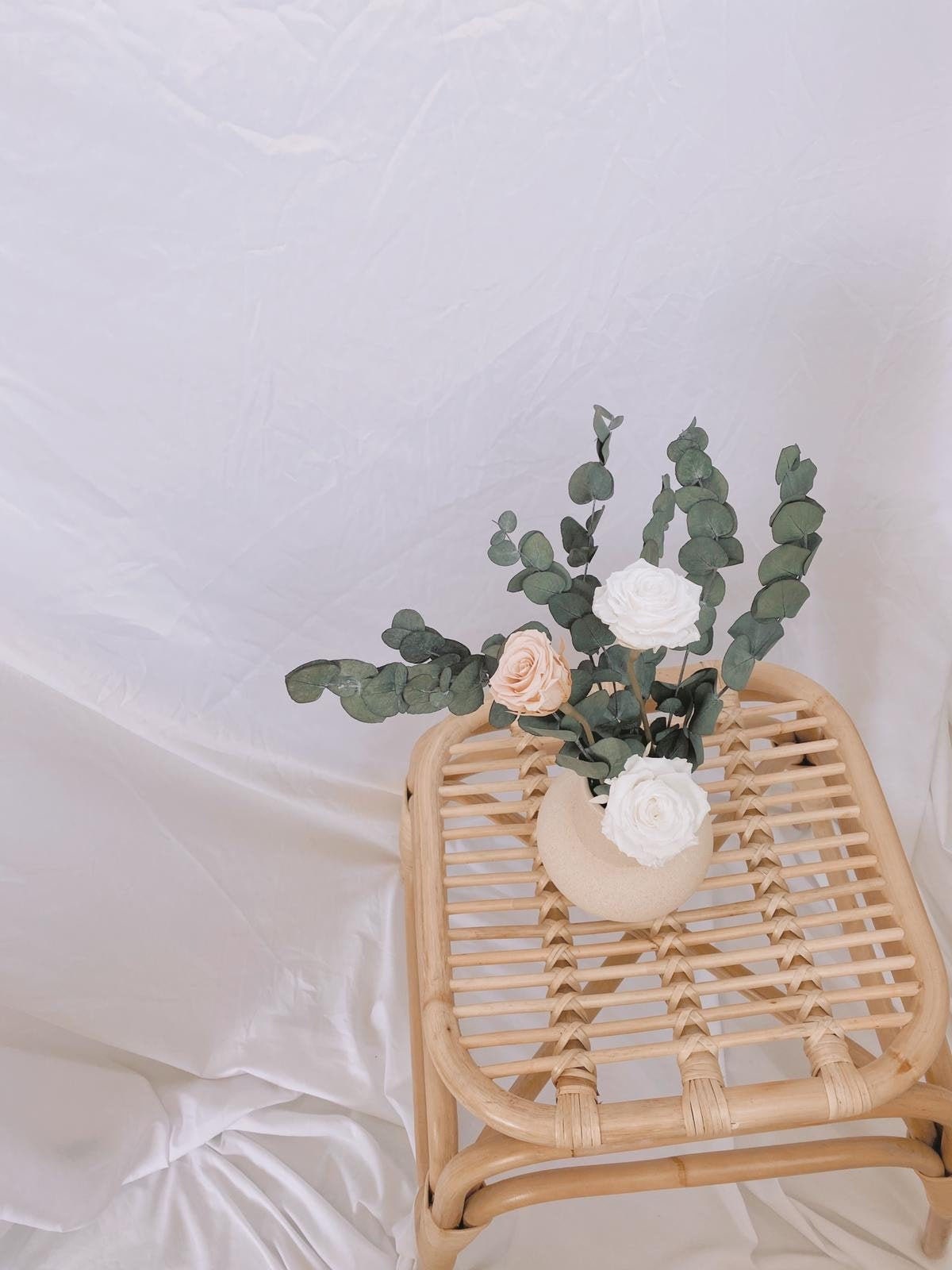 Real Dried Eucalyptus, Everlasting Eternal Preserved Roses Decoration Flower Arrangement / Nude and White Tones