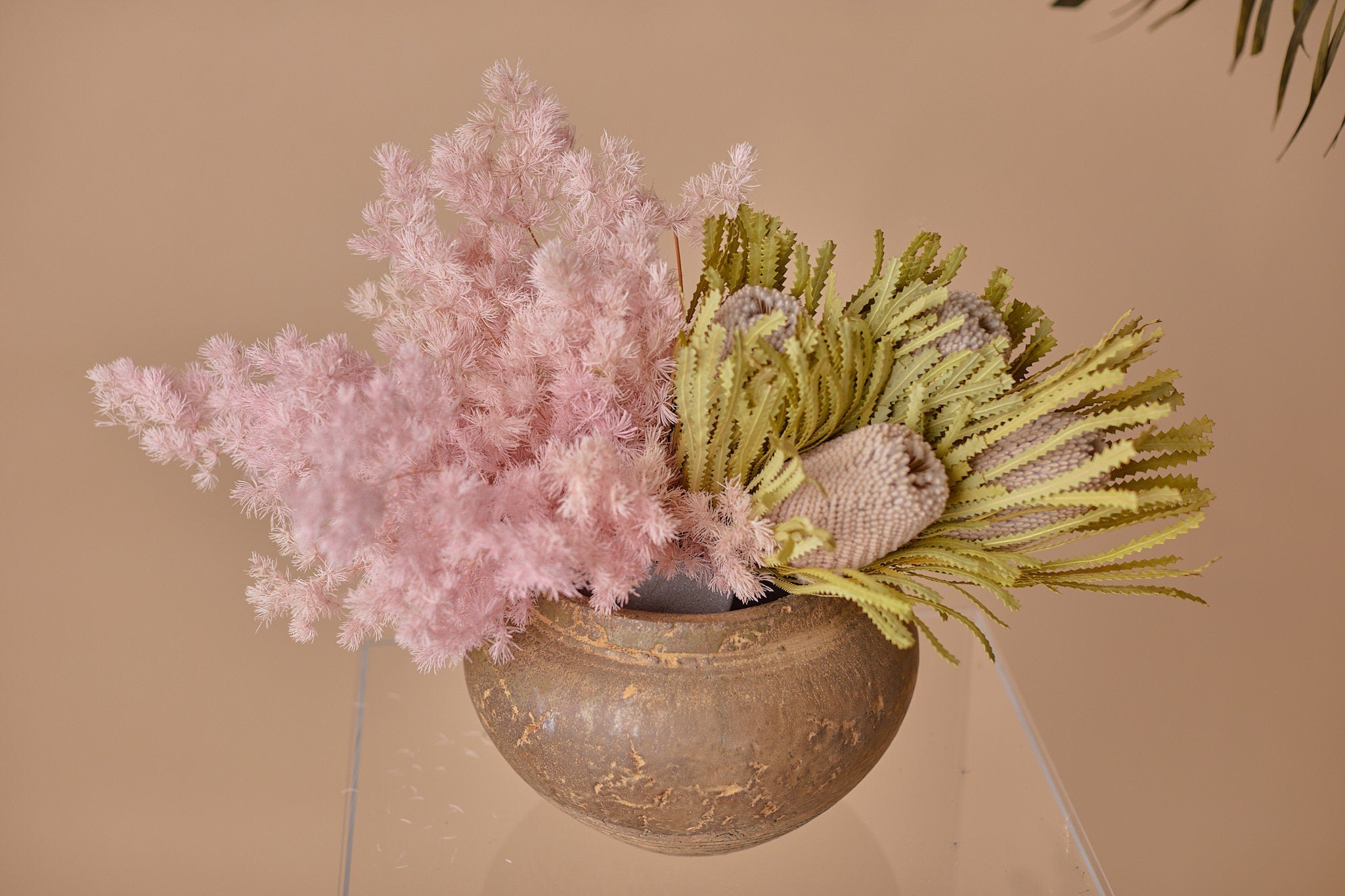 Preserved Banksia Boho Home and Wedding Decor / Pink Fluffy Cloud Fern / Dried Flowers