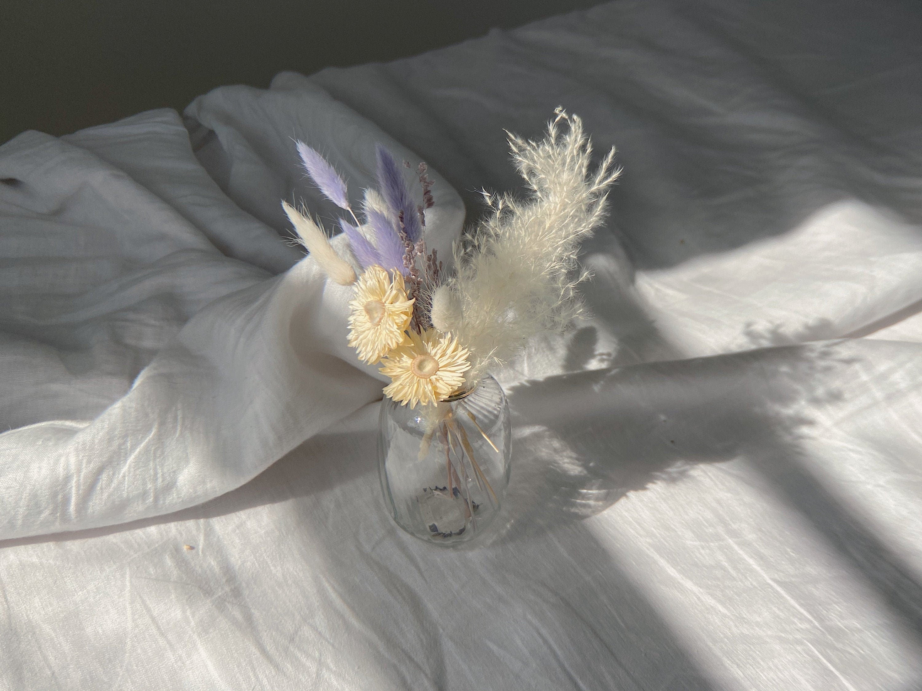 Natural Pastel Lilac Bunny Tails / White Helichrysum Floral Vase Arrangment / White Pampas Grass