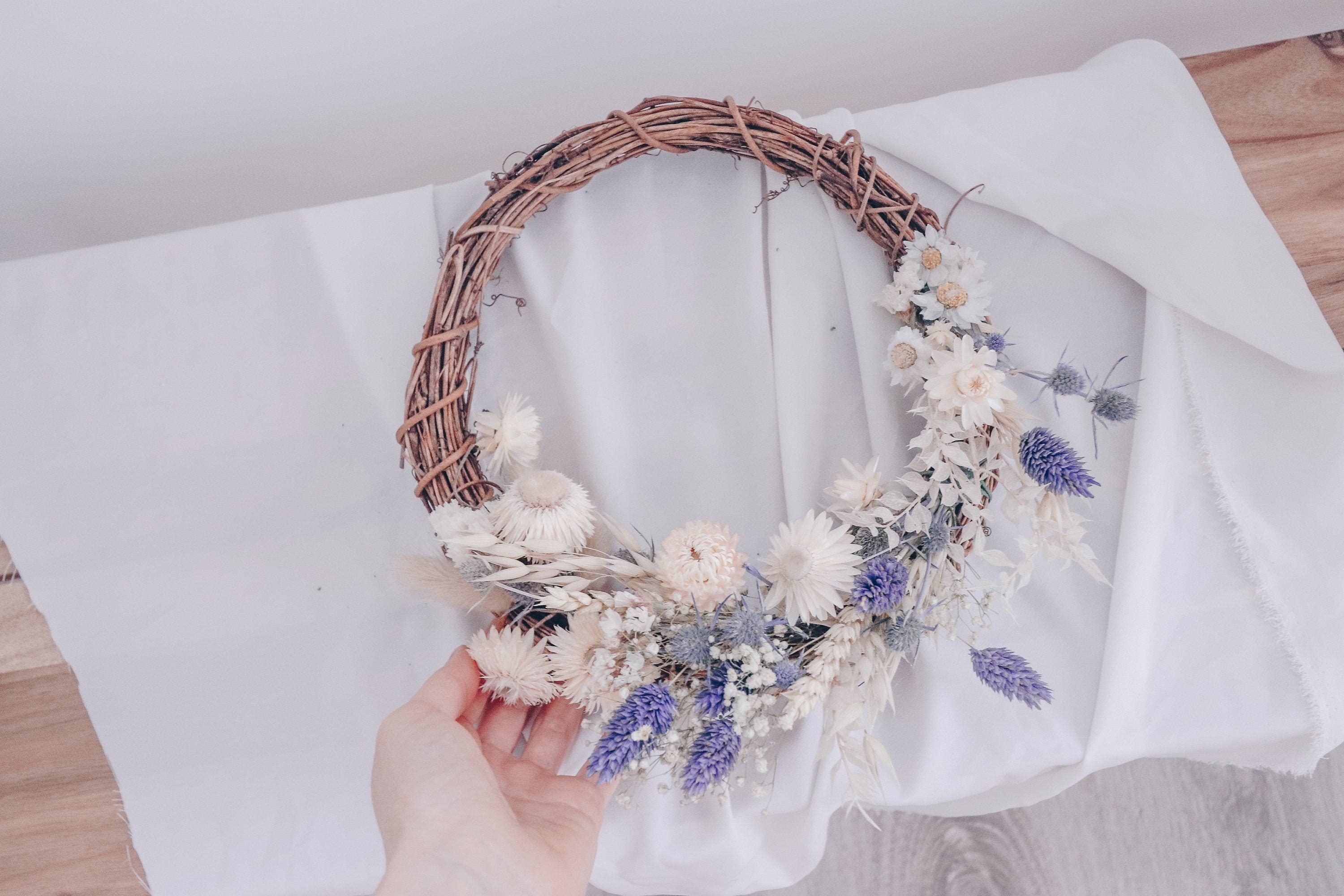 Dried Flowers Farmhouse Wreath /  Front Door Wreath / Wedding Decorations / Hoop Twig Bouquet