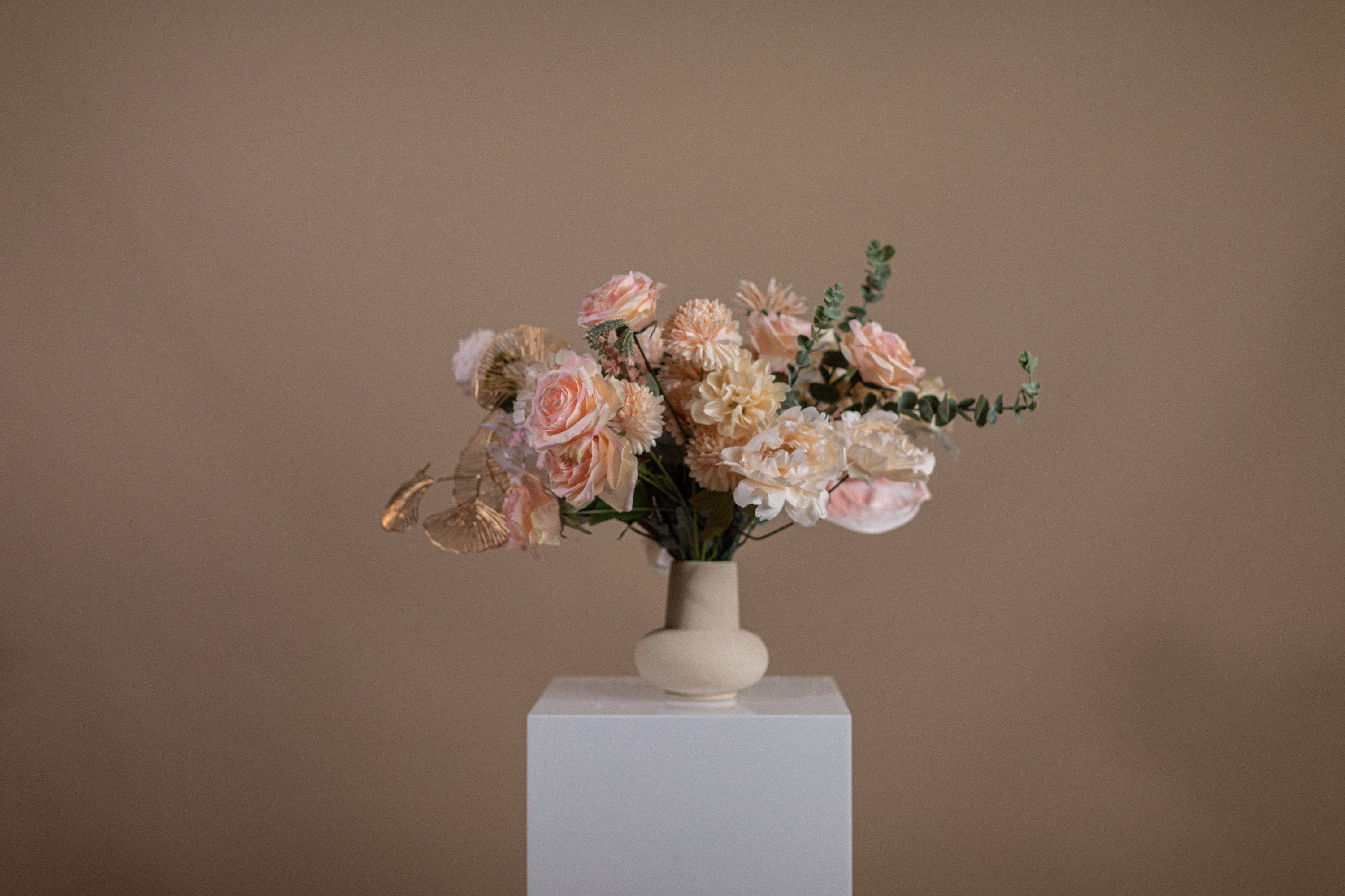 Artificial Flowers Vase Arrangement - Pastel Peach & Pink