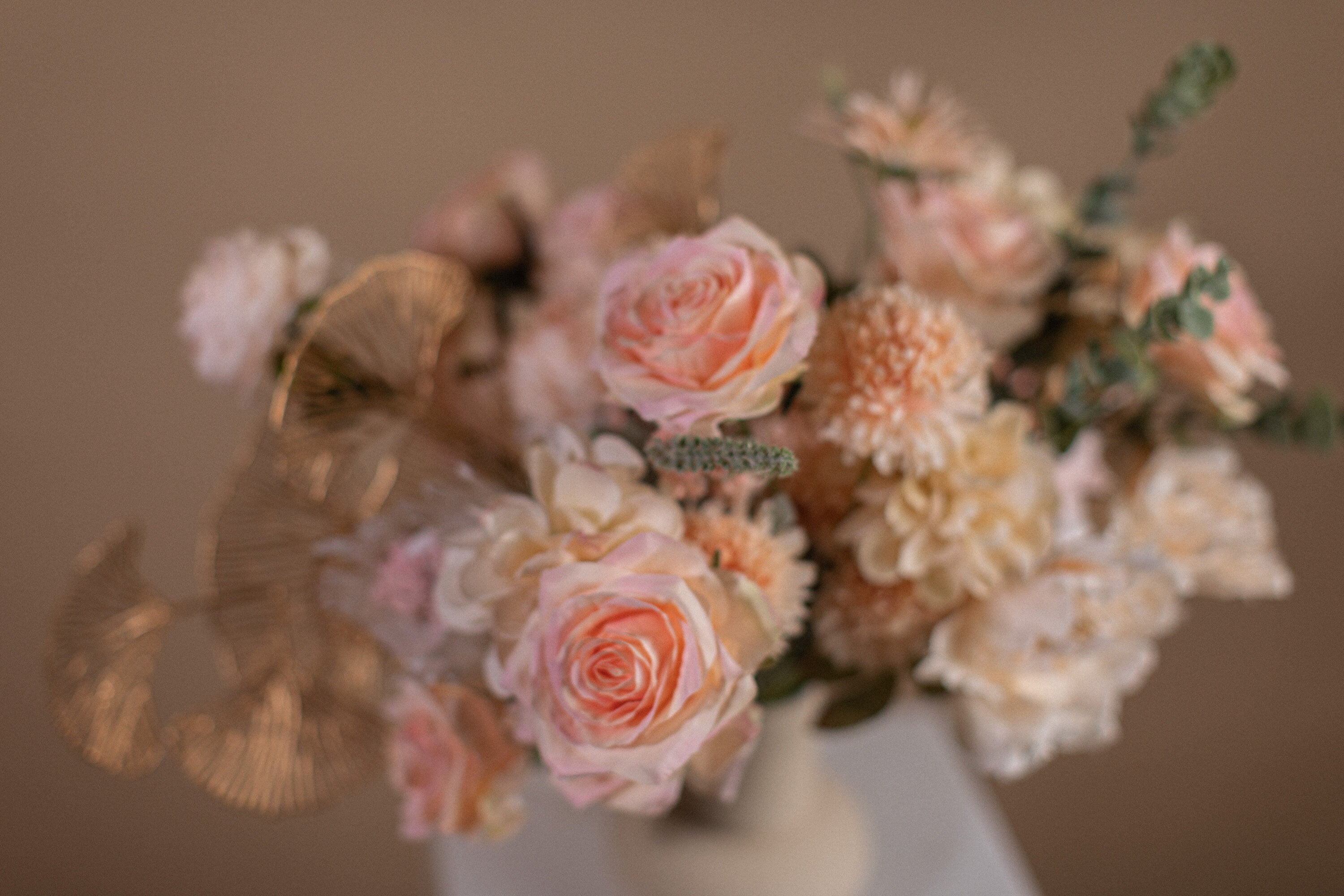 Artificial Flowers Vase Arrangement - Pastel Peach & Pink