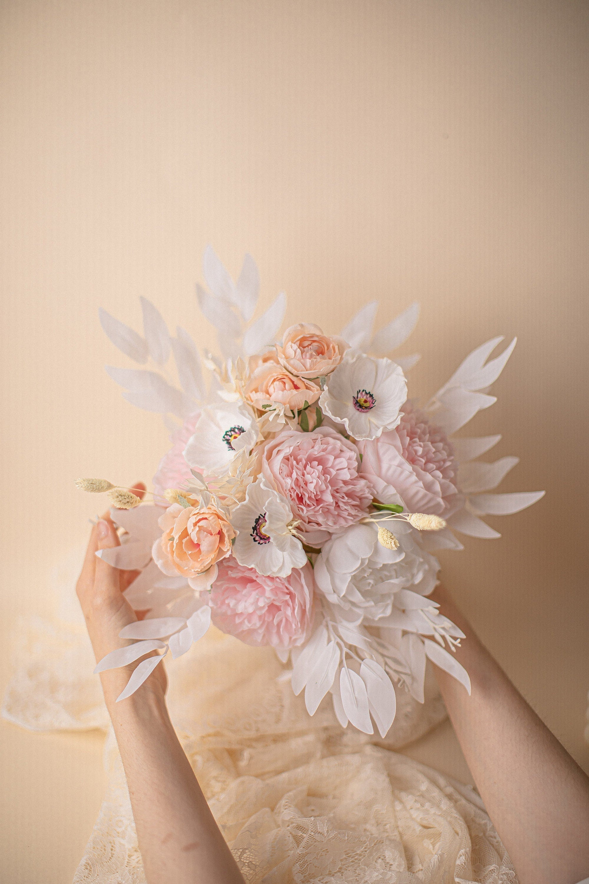 Colourful Dried & Artificial Flowers Vase Arrangement - Blush Pink & White