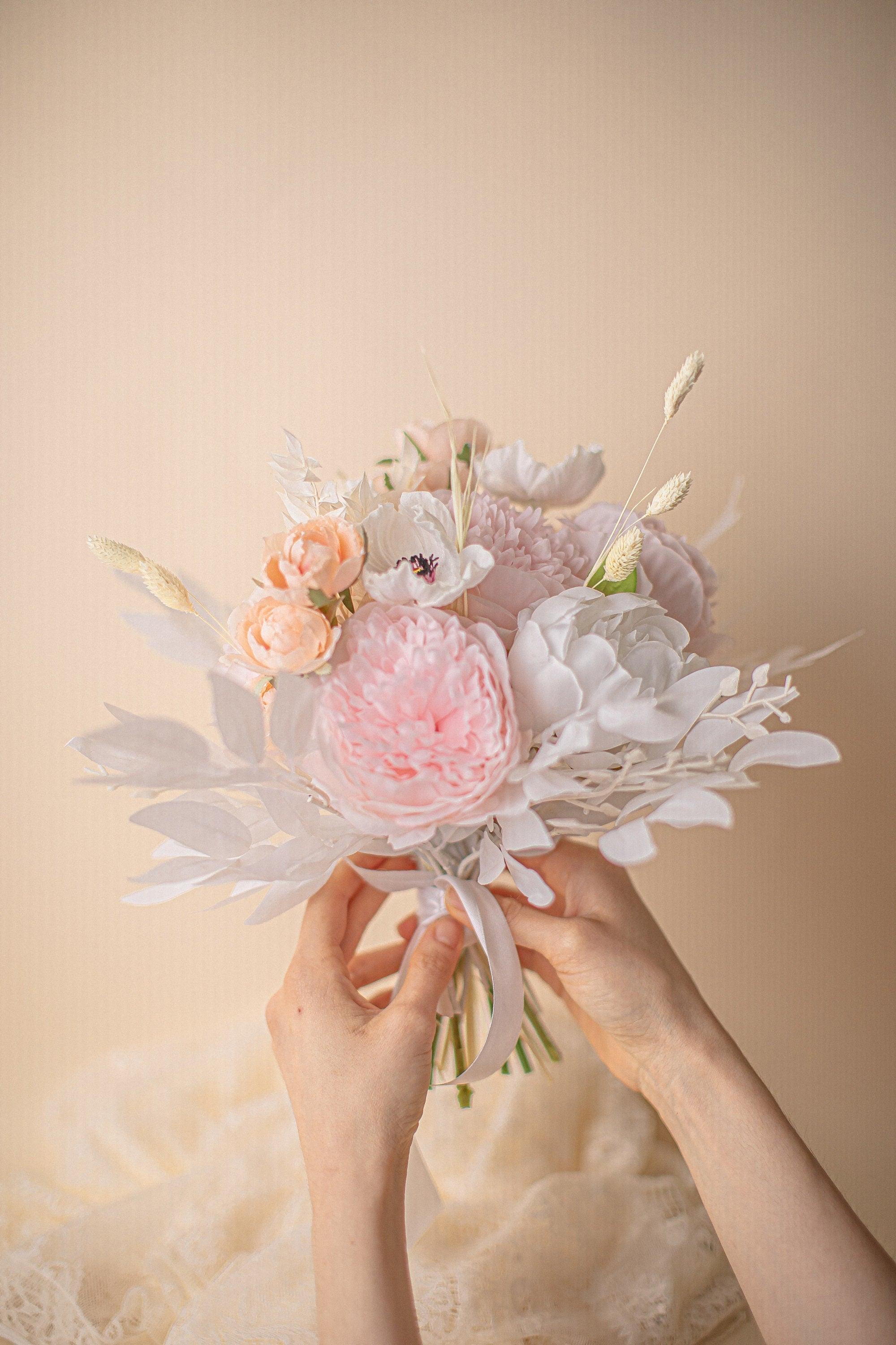 Colourful Dried & Artificial Flowers Vase Arrangement - Blush Pink & White