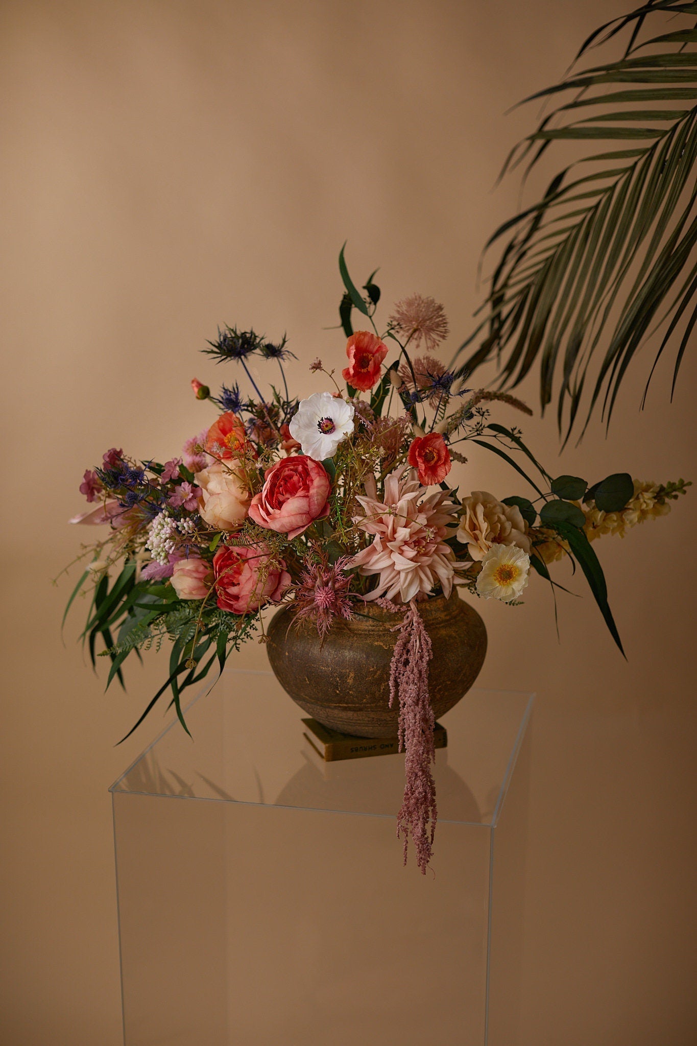 Colourful Dried & Artificial Flowers Vase Arrangement - Burnt Orange & Red