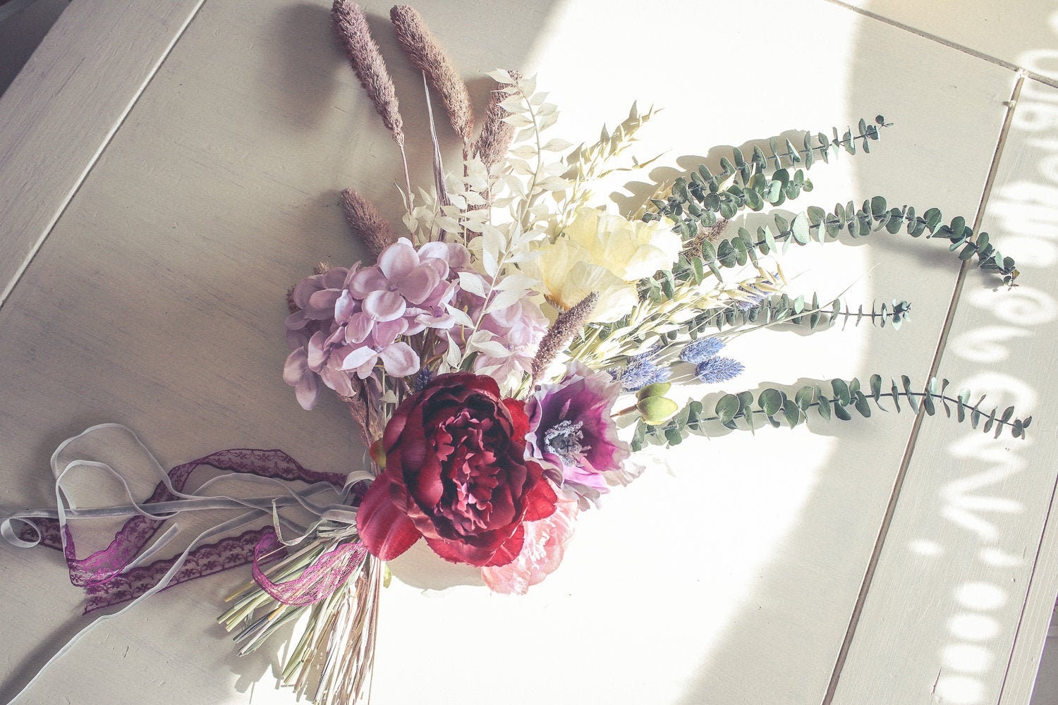 Colourful Dried & Artificial Flowers Vase Arrangement - Soft Lavender & Green