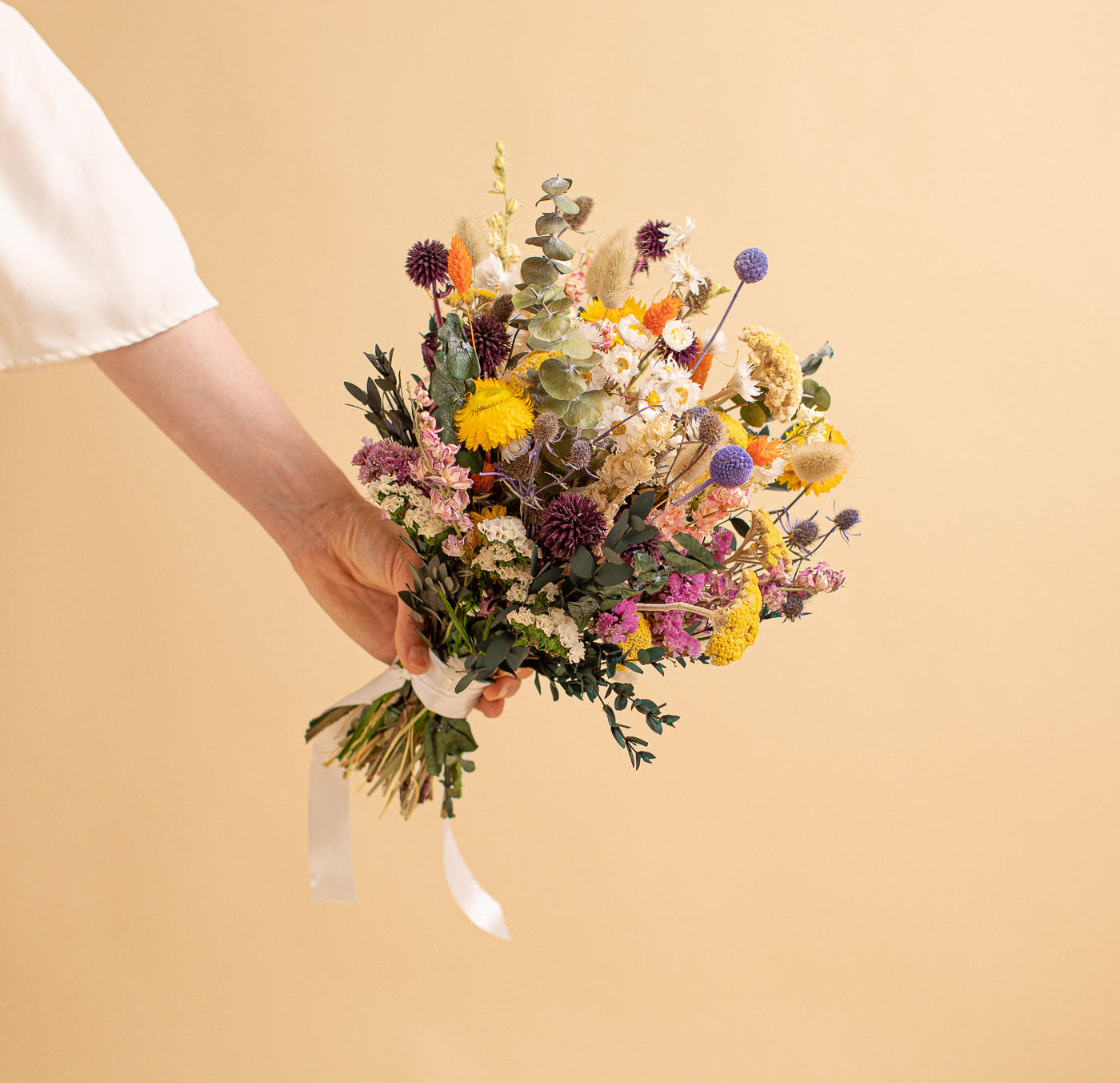 Colourful Dried Flower Vase Arrangement - Golden Yellow & Green No.1