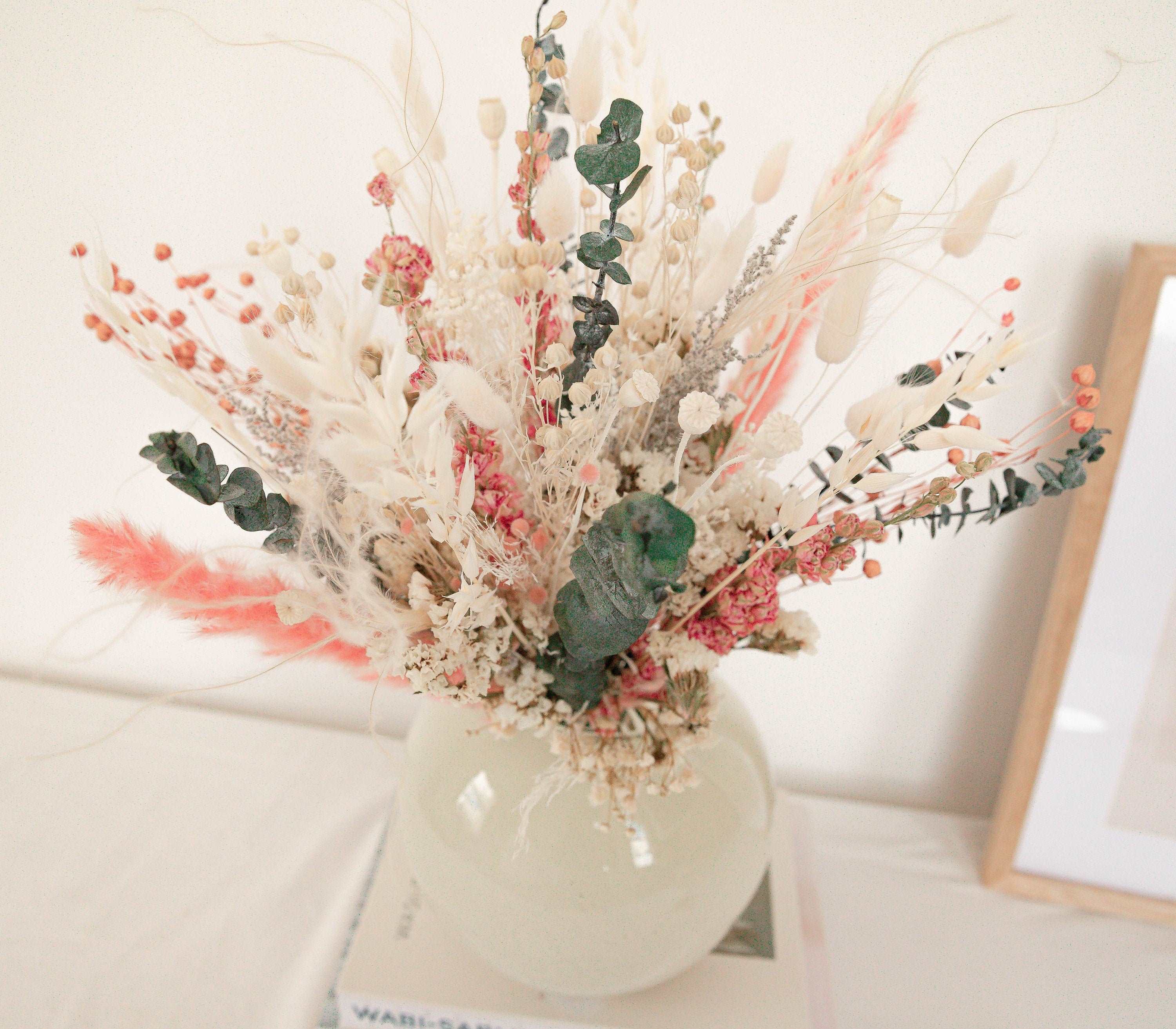 Colourful Dried Flowers Vase Arrangement - Blush Pink & White