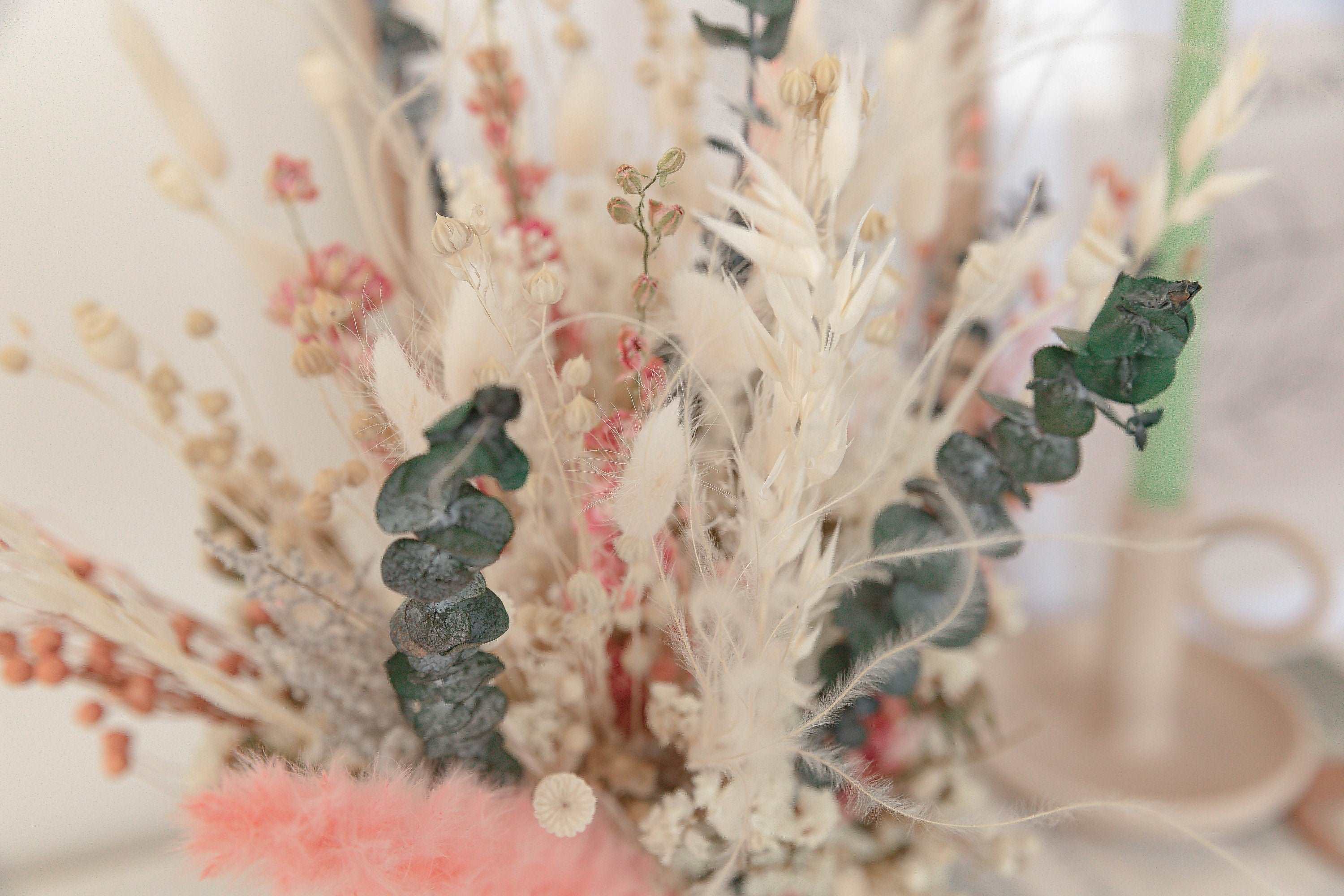 Colourful Dried Flowers Vase Arrangement - Blush Pink & White