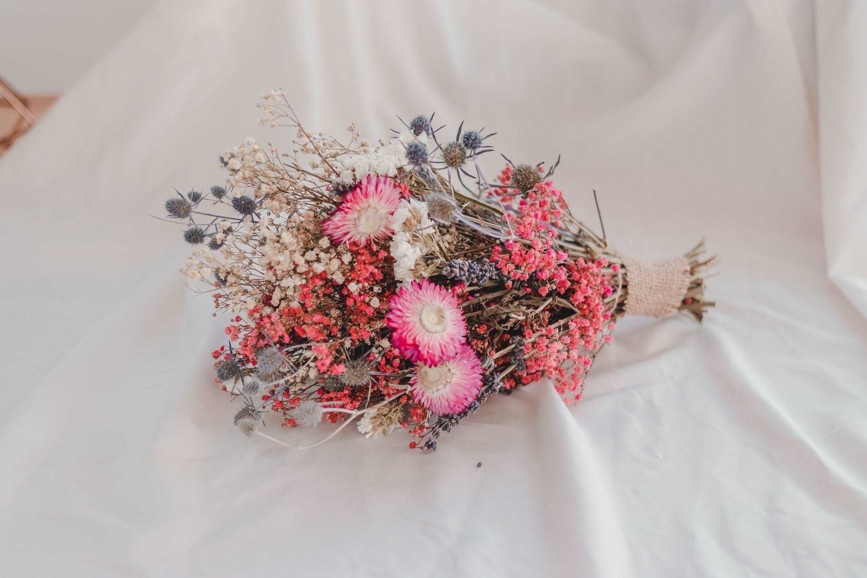 Colourful Dried Flowers Vase Arrangement - Paradise Pink & Cream