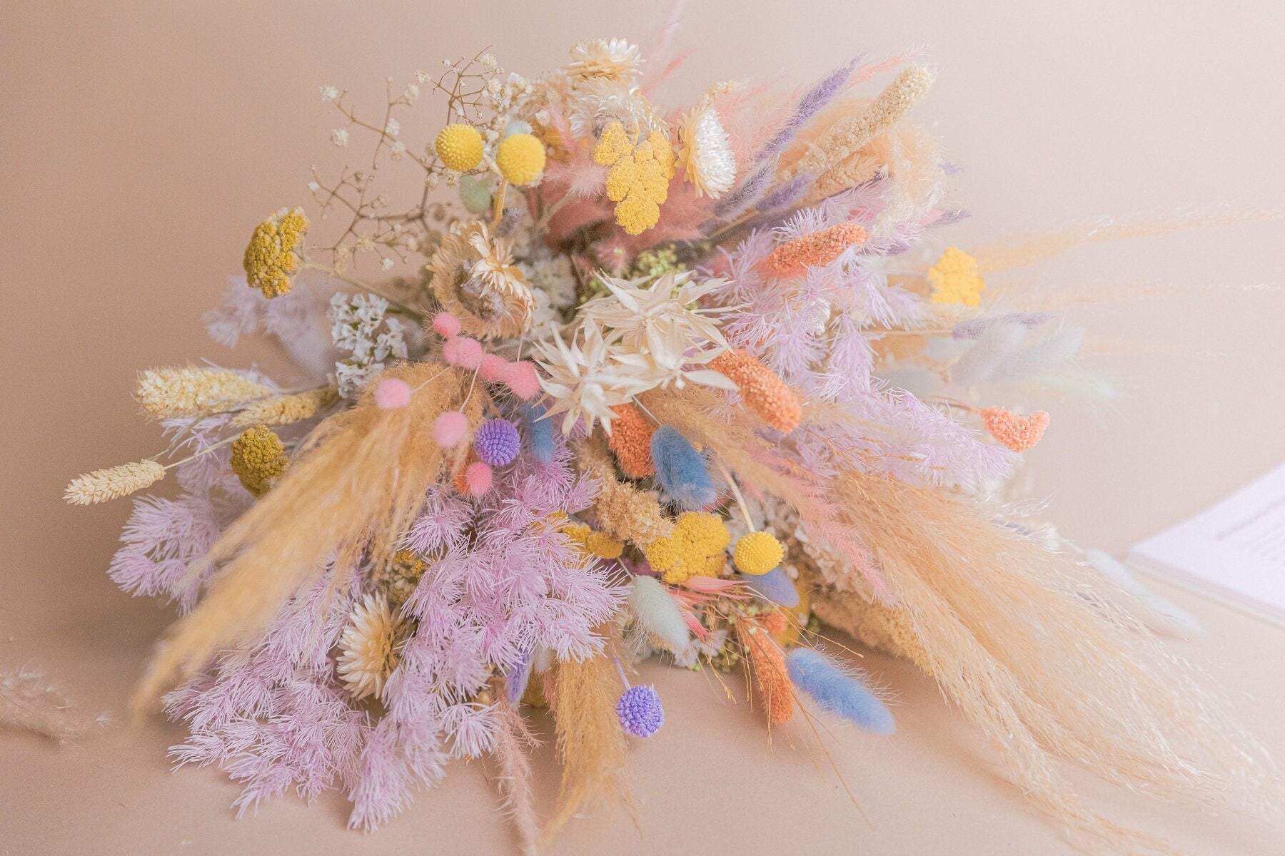 Colourful Dried Flowers Vase Arrangement - Pastel Lilac & Yellow