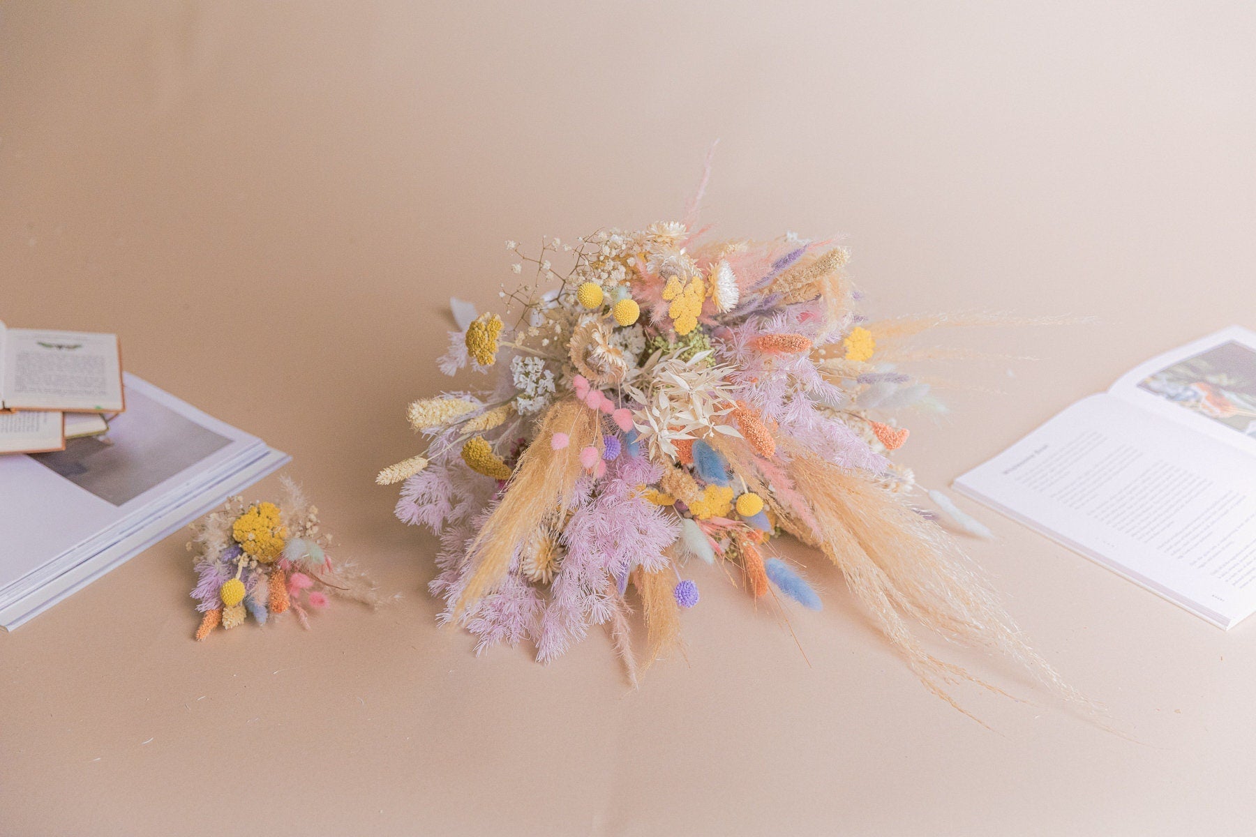 Colourful Dried Flowers Vase Arrangement - Pastel Lilac & Yellow