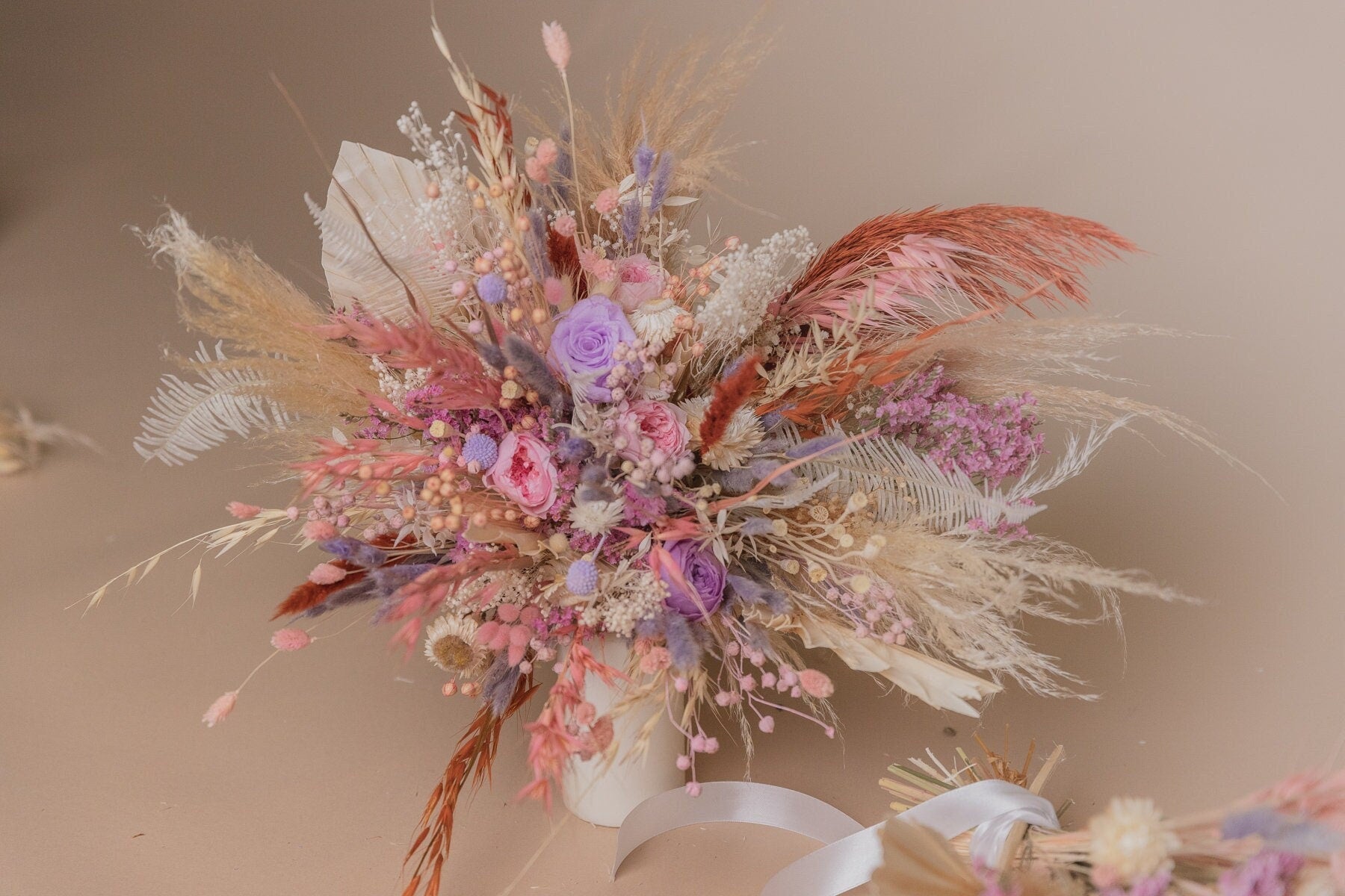 Colourful Dried Flowers Vase Arrangement - Pastel Pink & Lilac No. 1