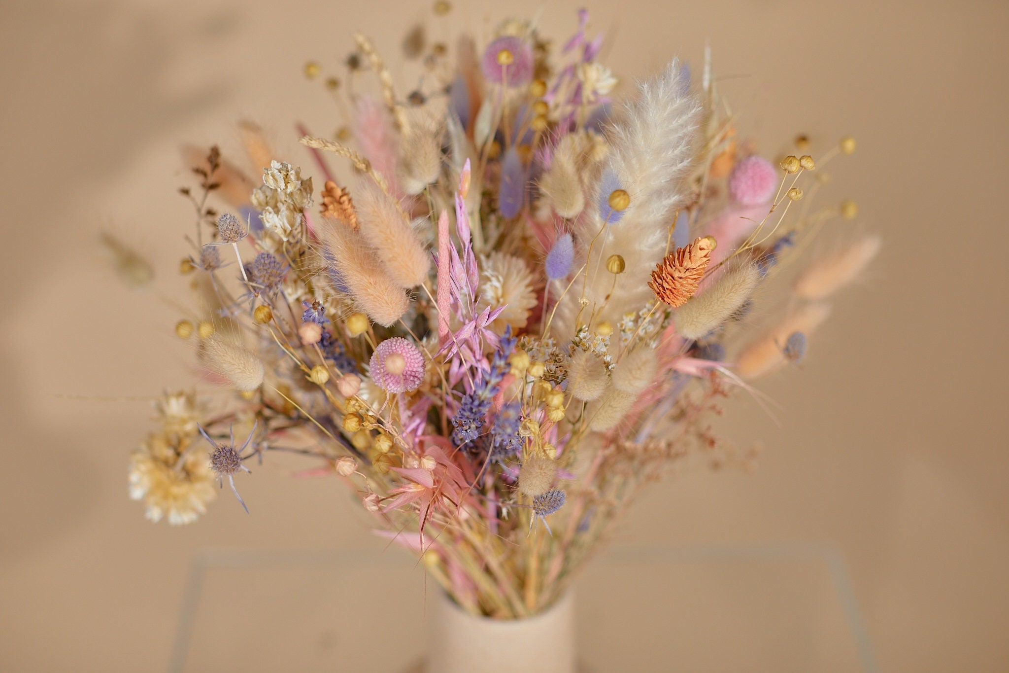 Colourful Dried Flowers Vase Arrangement - Pastel Pink & Purple No. 1