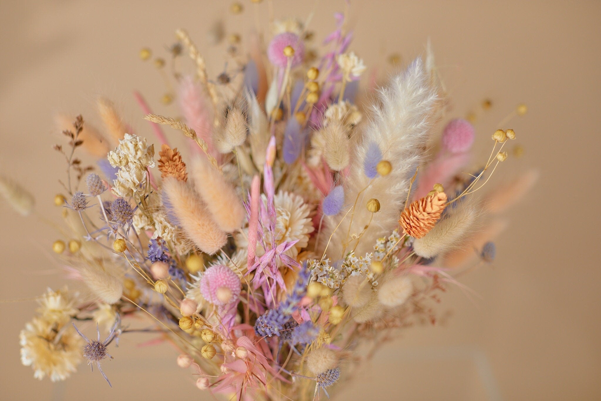 Colourful Dried Flowers Vase Arrangement - Pastel Pink & Purple No. 1