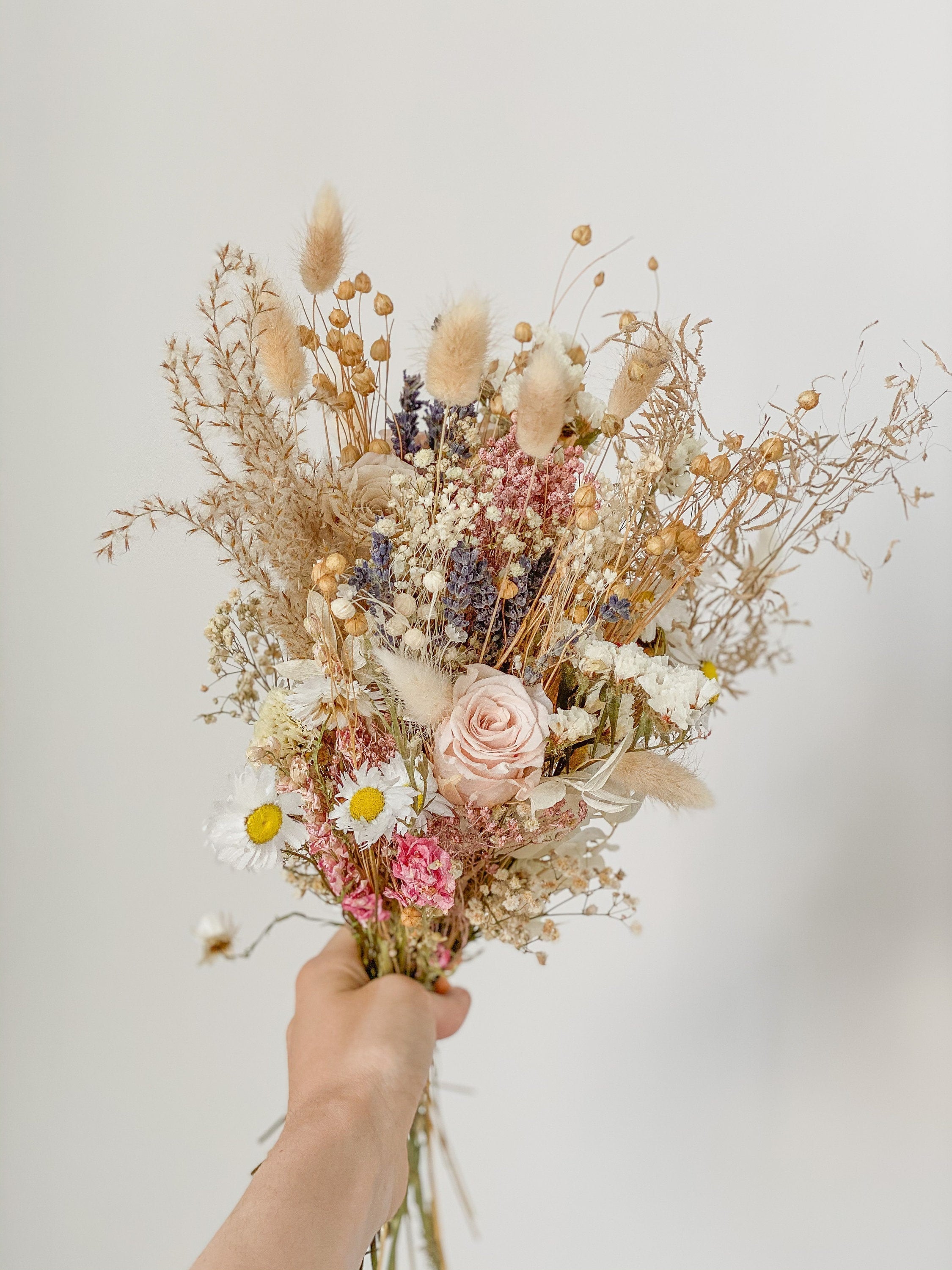 Colourful Dried Flowers Vase Arrangement - Soft Cream & Pink