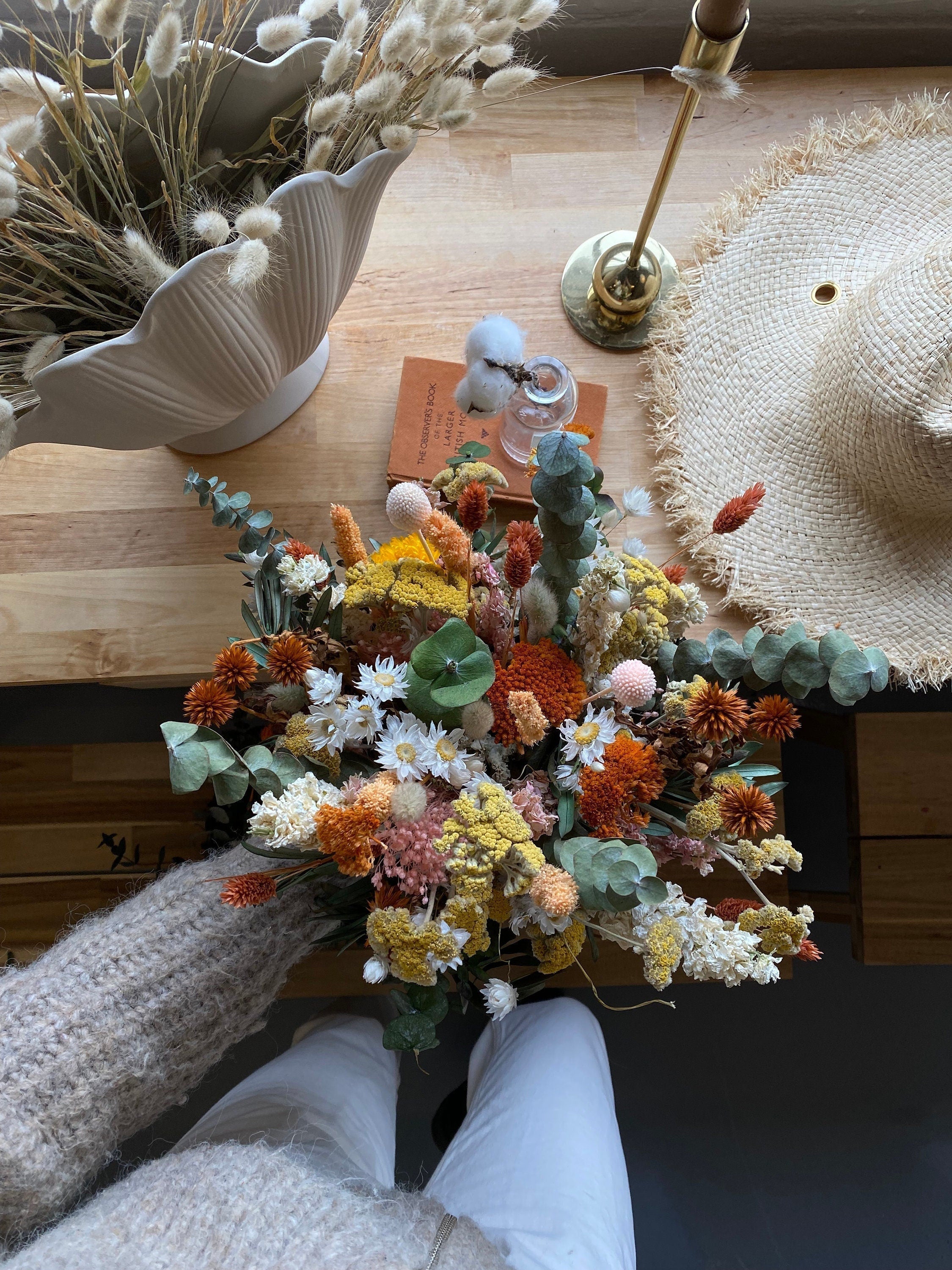 Colourful Dried Flowers Vase Arrangement - Sunset Orange & Yellow