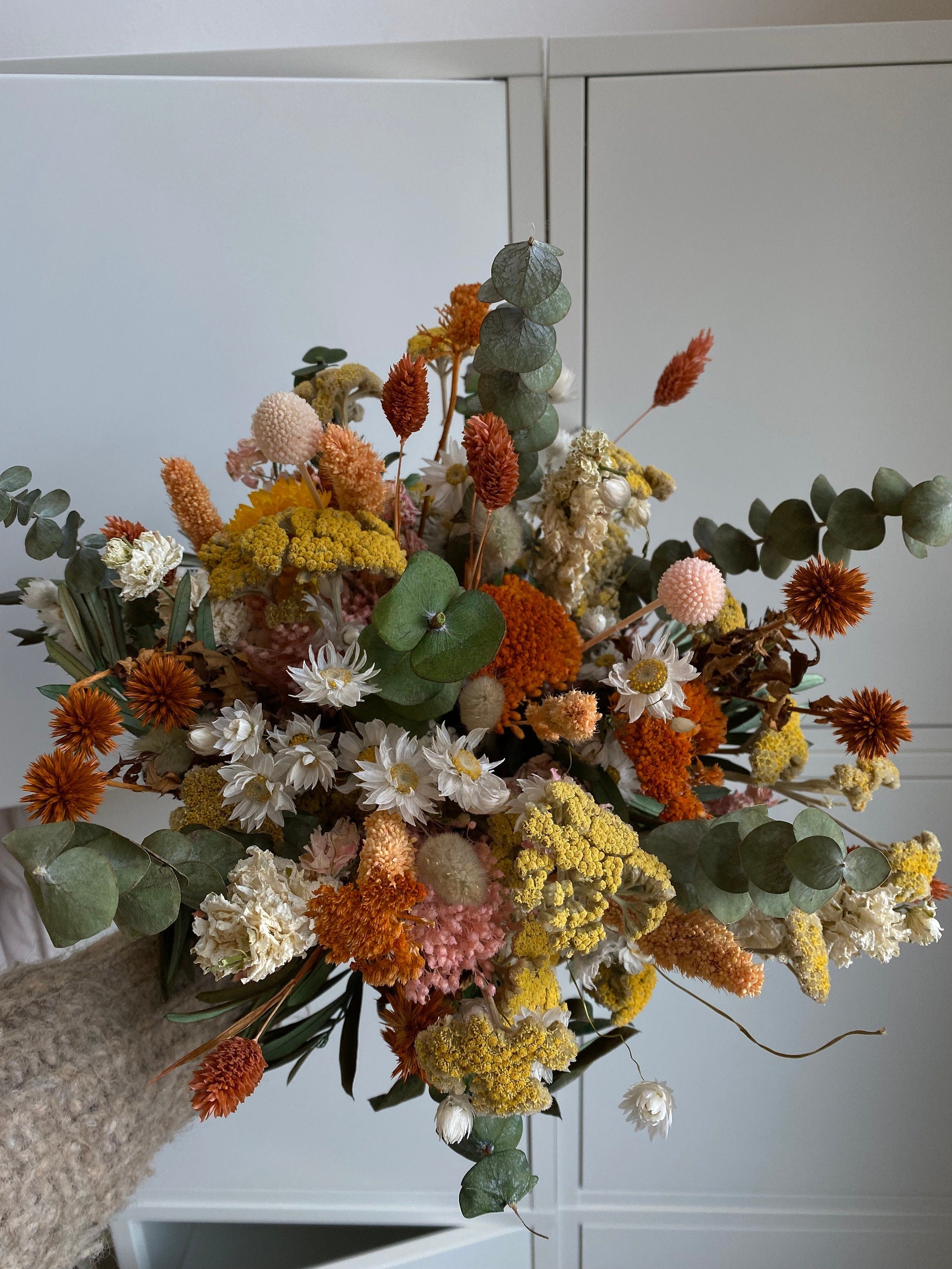 Colourful Dried Flowers Vase Arrangement - Sunset Orange & Yellow