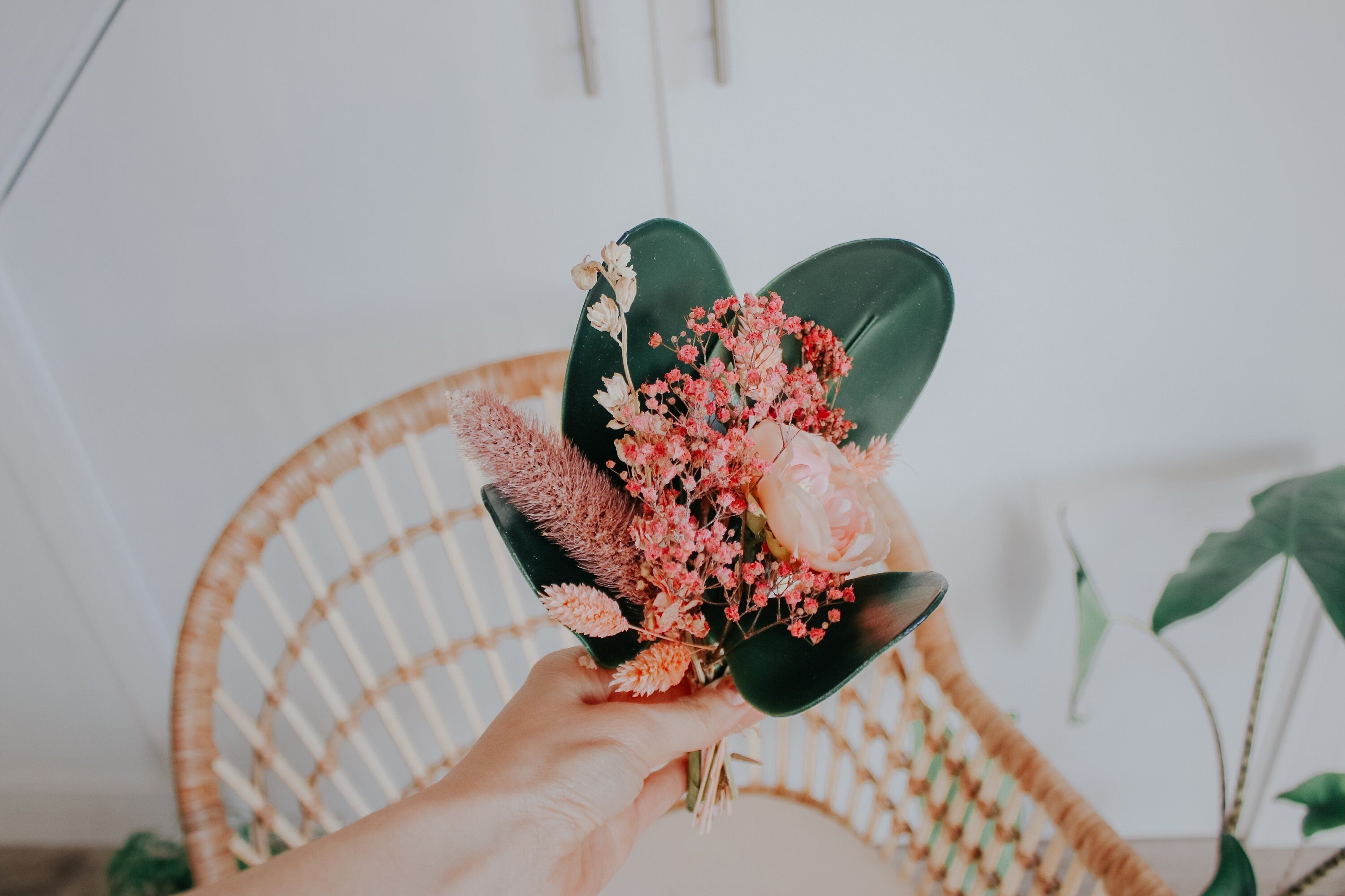 Dried & Artificial Flowers Vase Arrangement - Blush Pink & Green