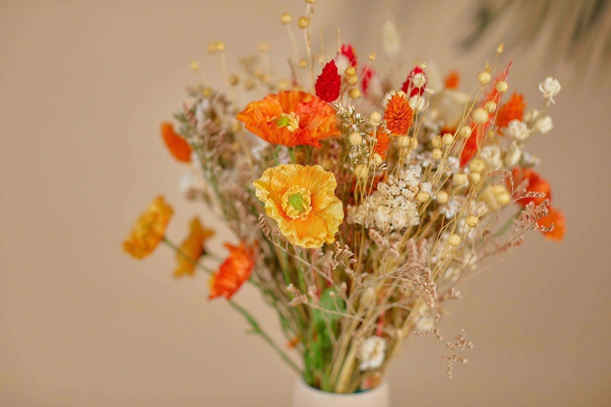 Dried & Artificial Flowers Vase Arrangement - Burnt Orange & Cream