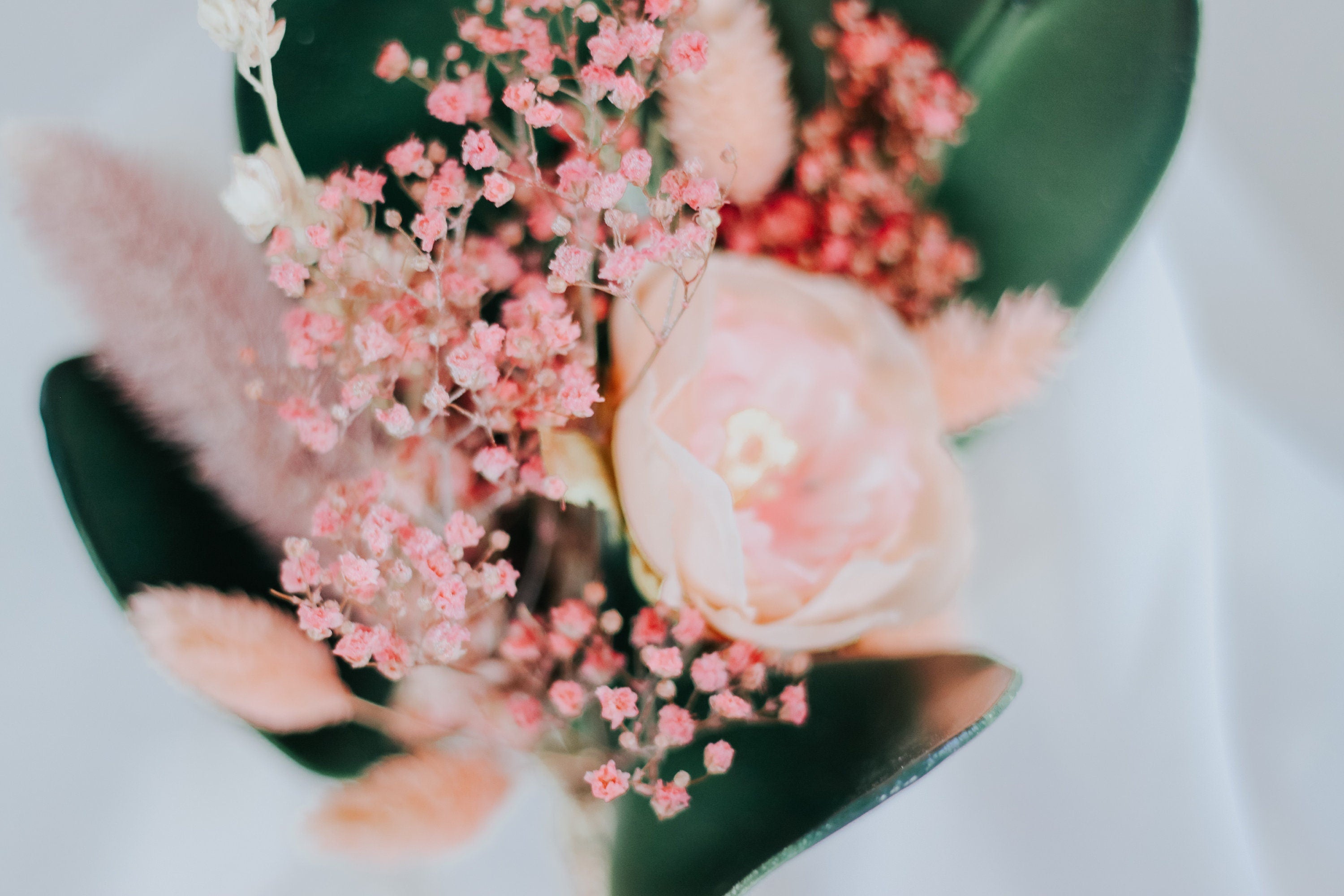 Dried & Artificial Flowers Vase Arrangement - Blush Pink & Green