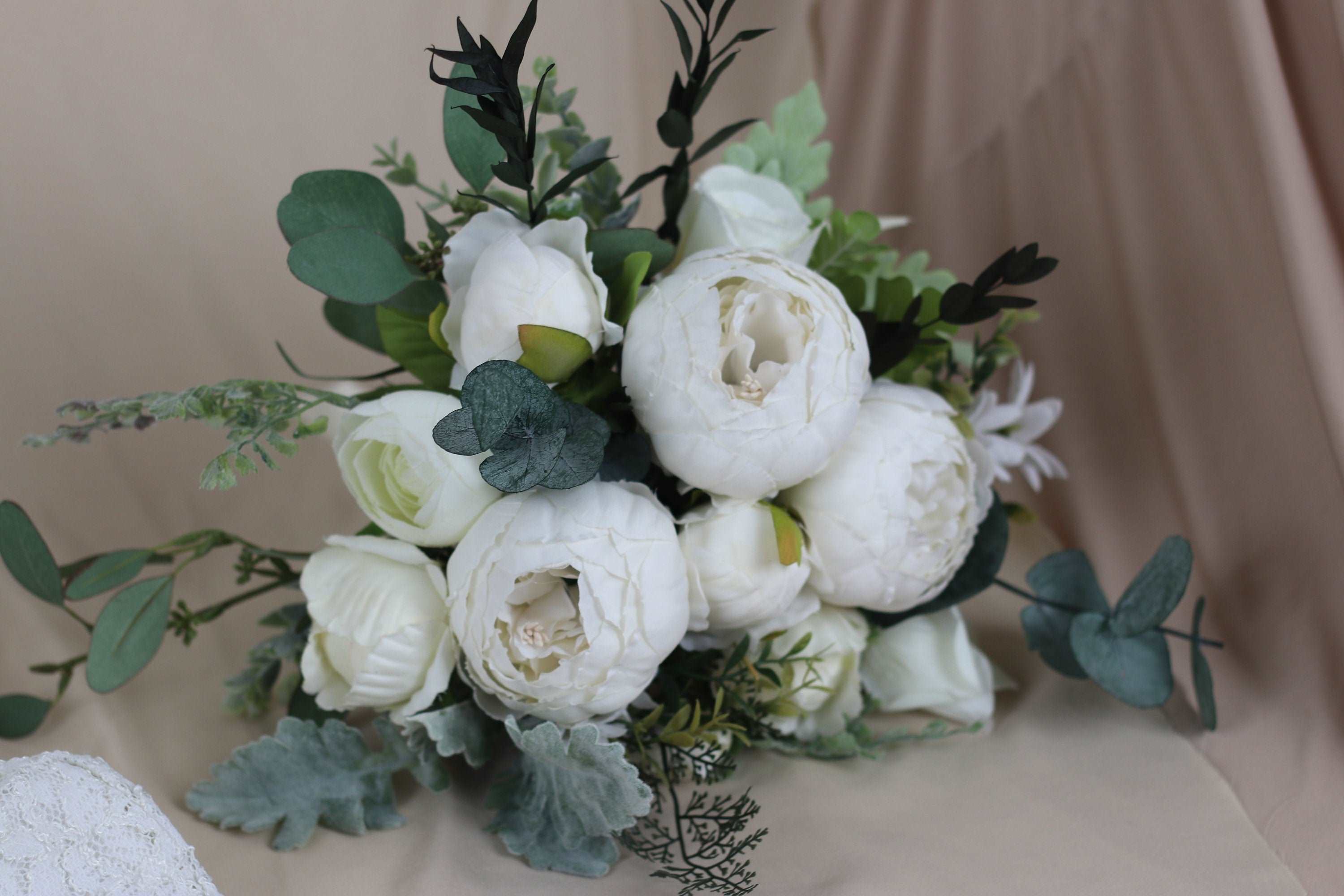 Dried & Artificial Flowers Vase Arrangement - Eucalyptus Green & White