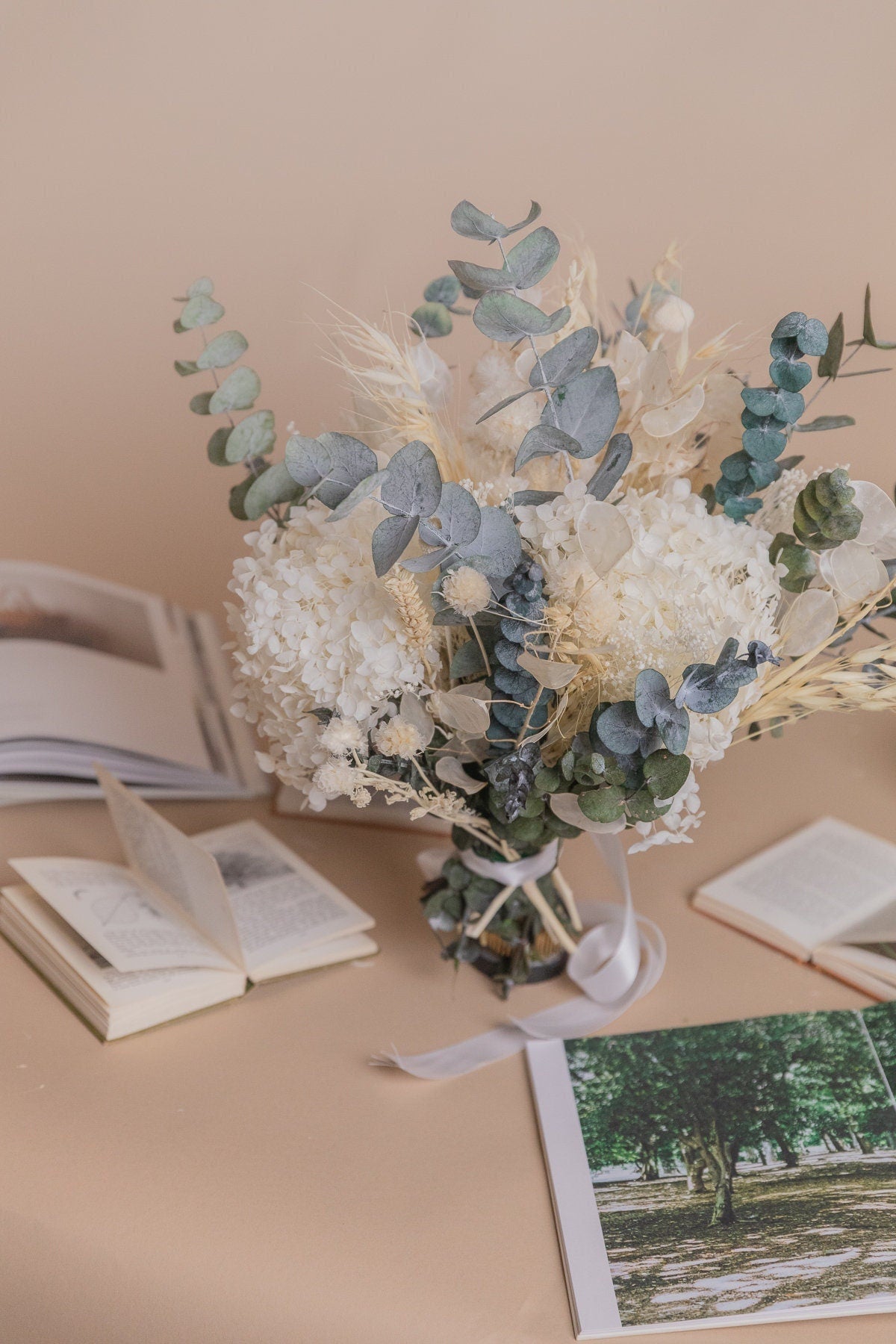 Dried & Artificial Flowers Vase Arrangement - Eucalyptus Green & White