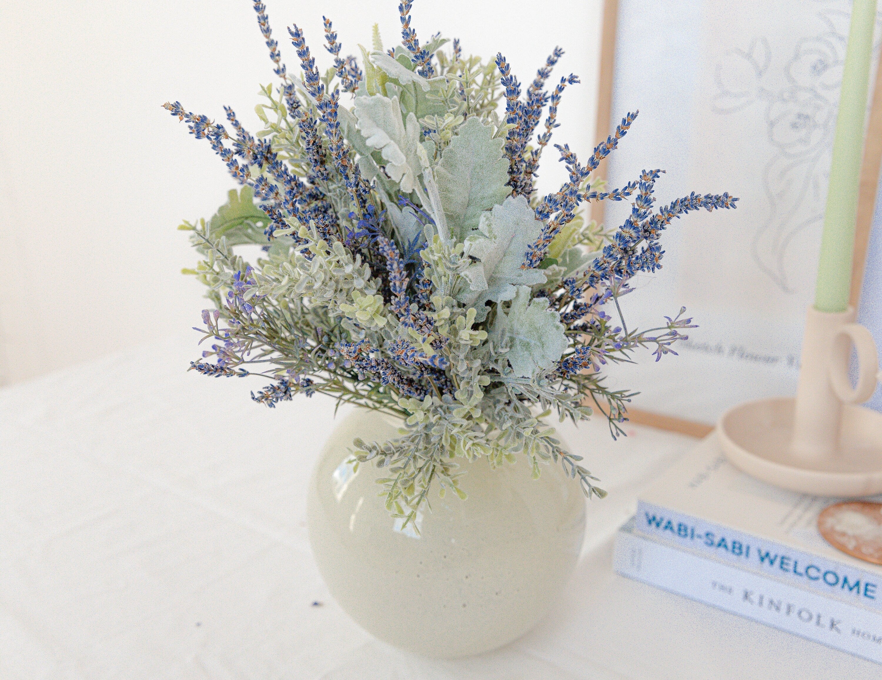 Dried & Artificial Flowers Vase Arrangement - Lavender Purple & Green