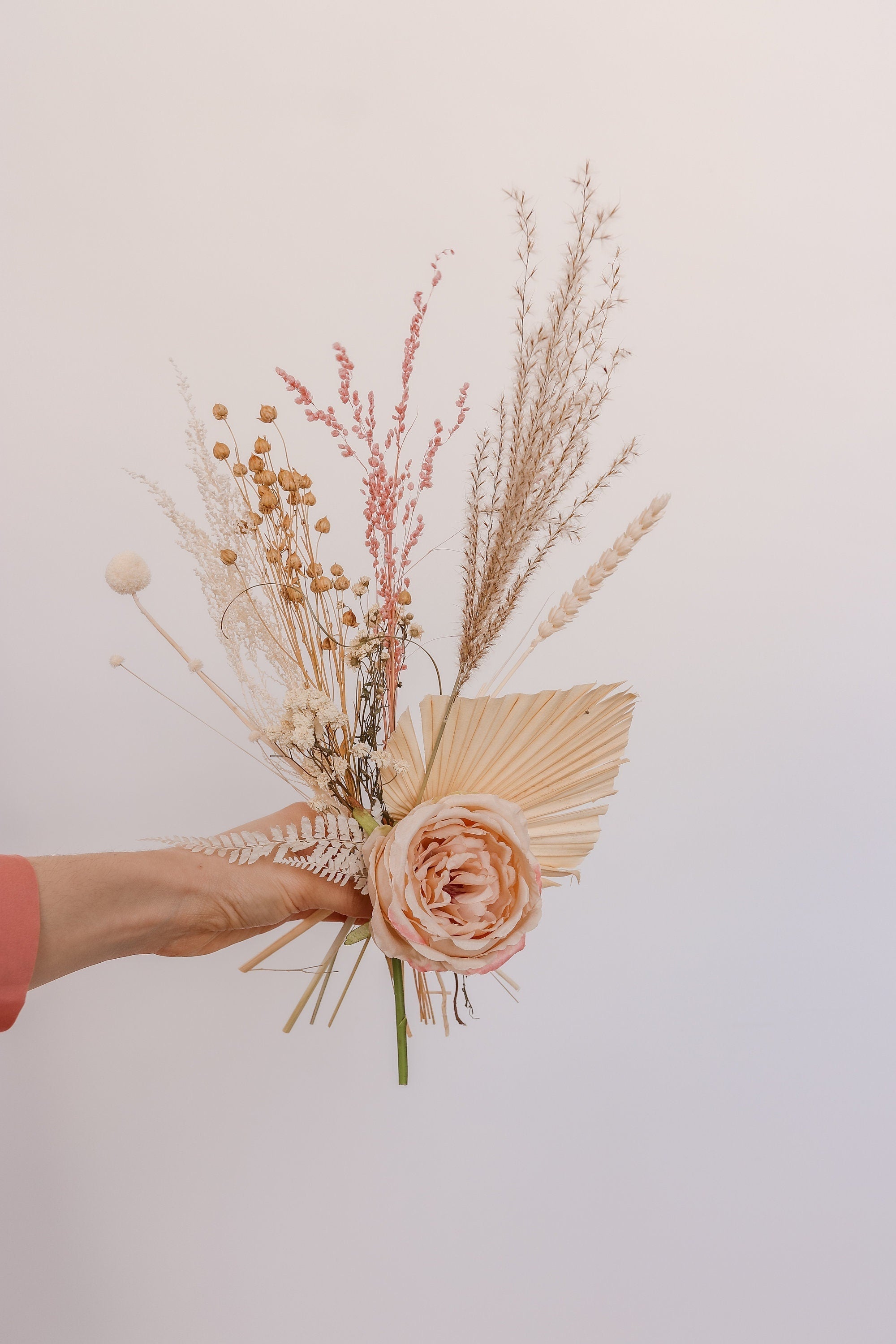 Dried & Artificial Flowers Vase Arrangement - Light Peach & White