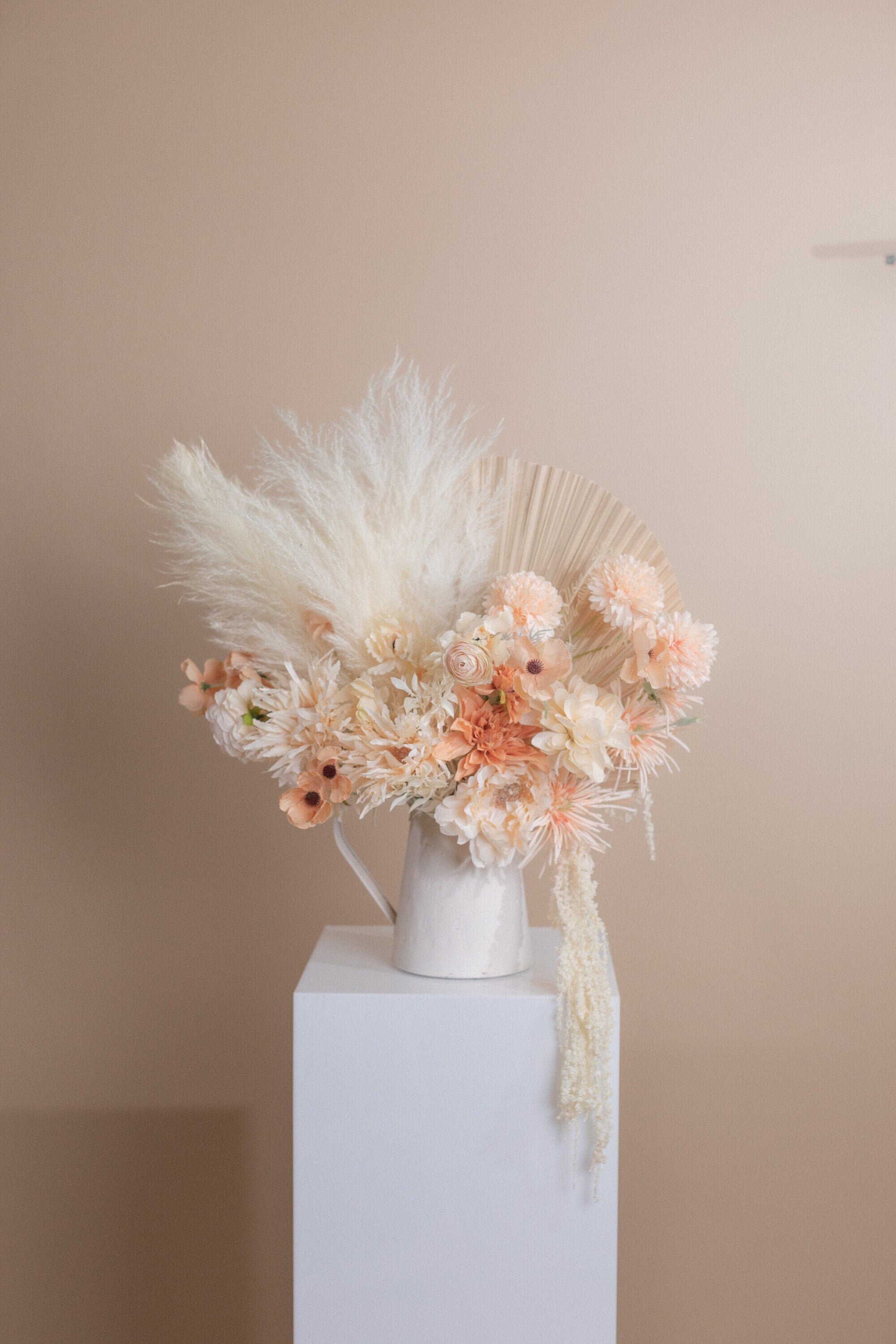 Dried & Artificial Flowers Vase Arrangement - Pastel Peach & Cream