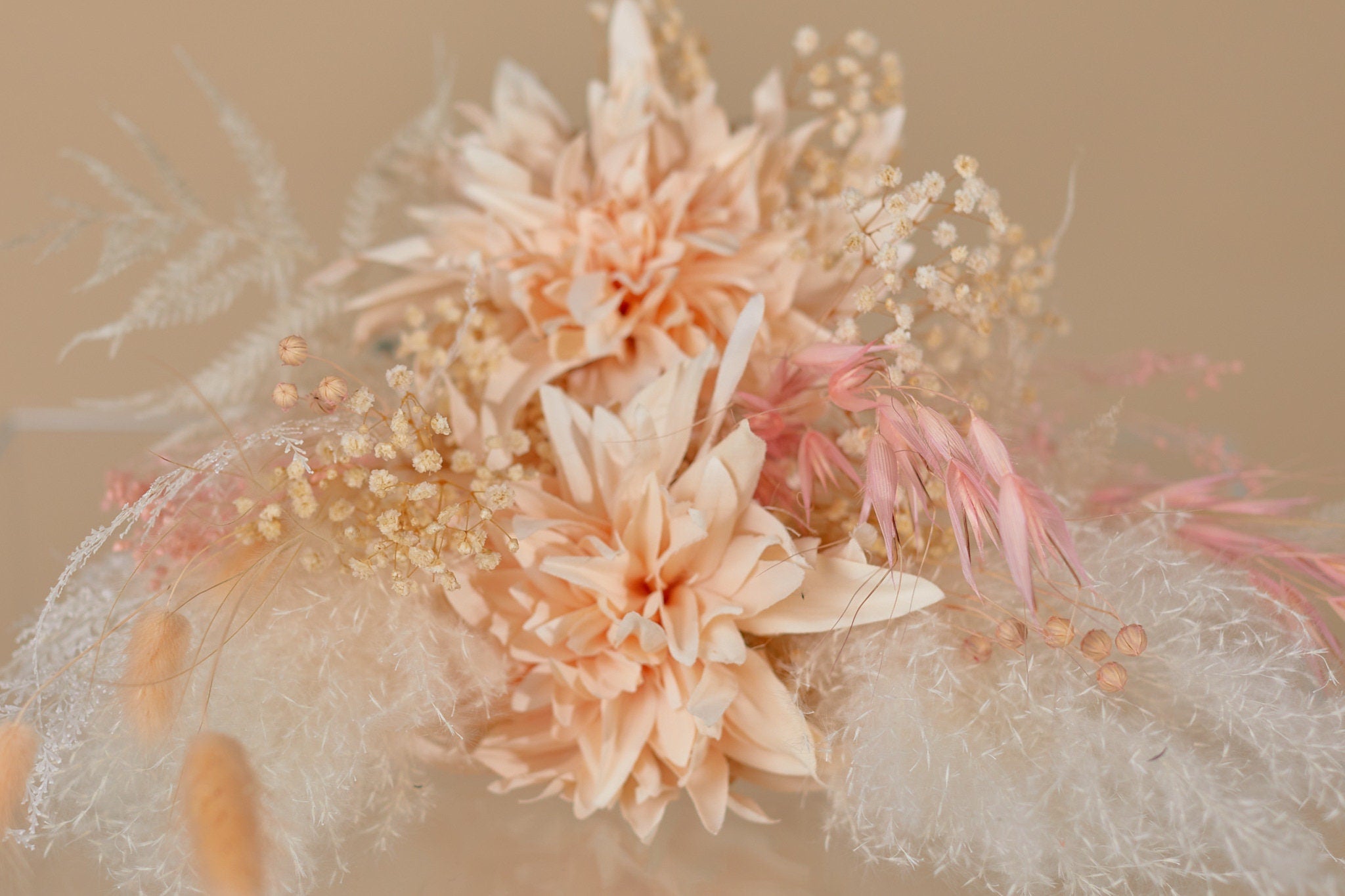 Dried & Artificial Flowers Vase Arrangement - Pastel Peach & Pink