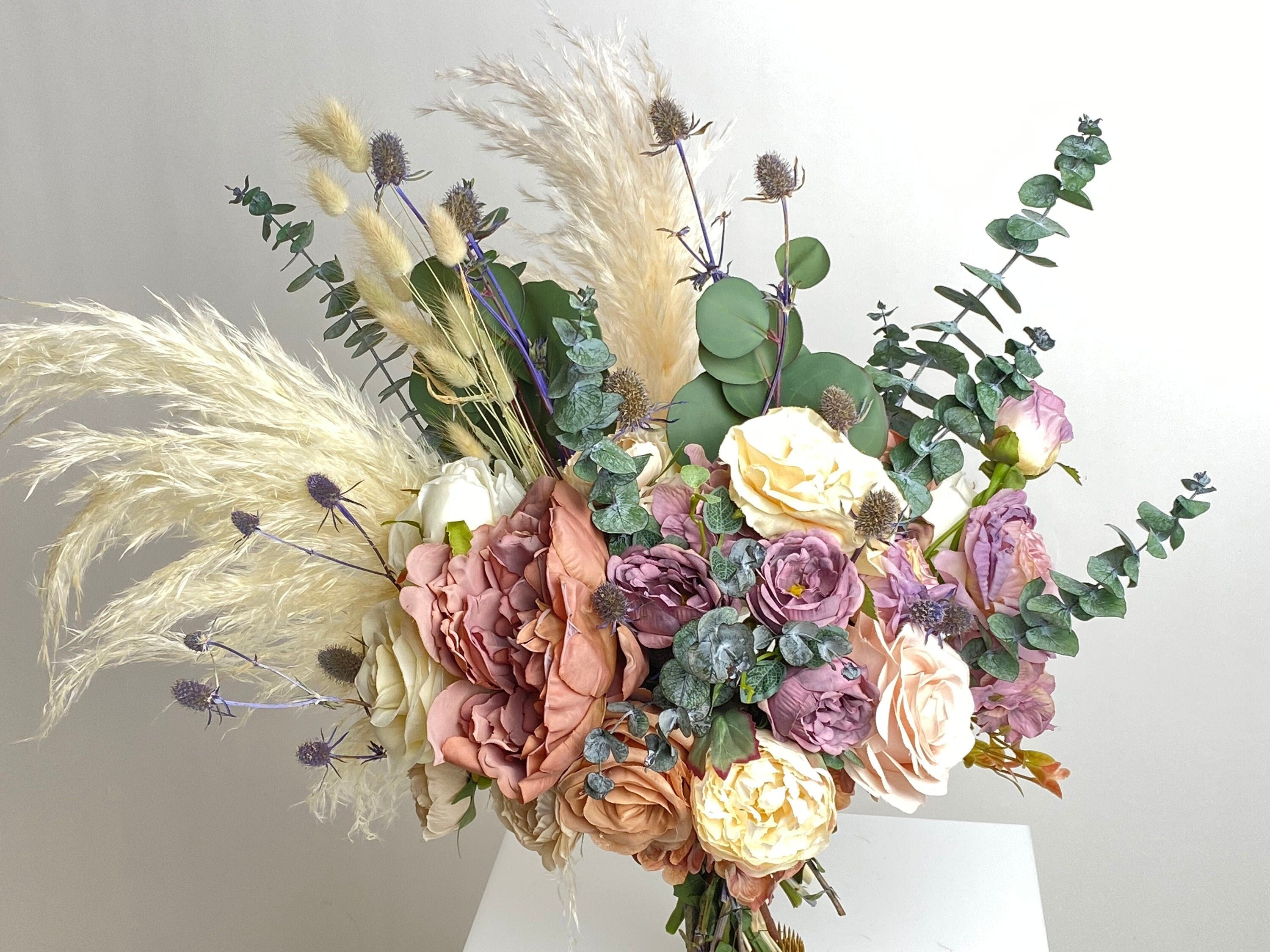 Dried & Artificial Flowers Vase Arrangement - Pastel Purple & Mauve