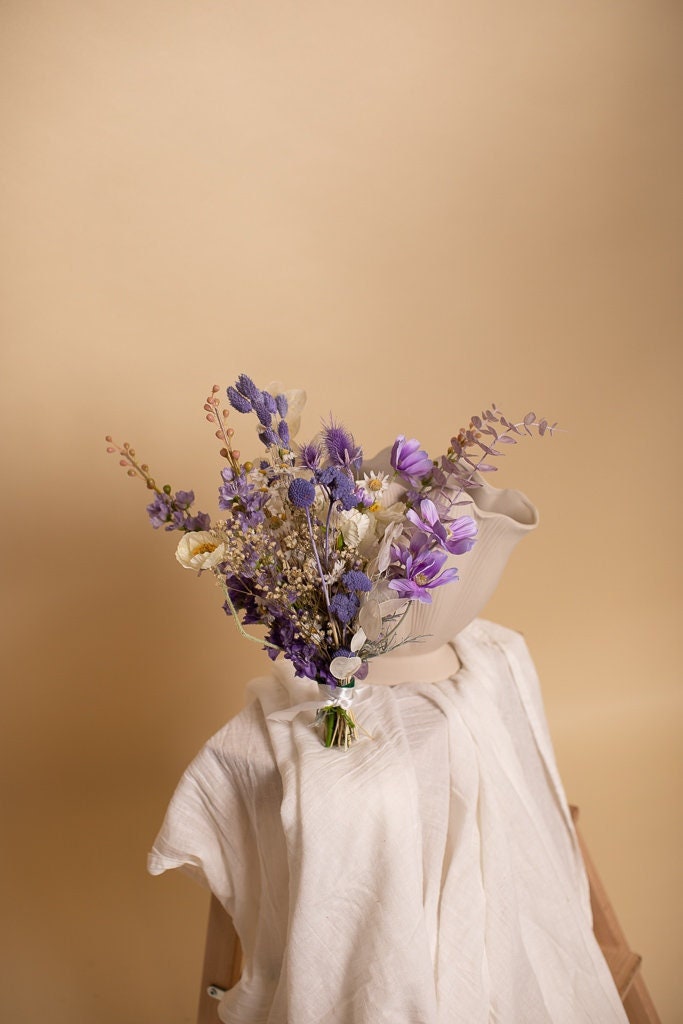 Dried & Artificial Flowers Vase Arrangement - Very Peri Purple & Cream