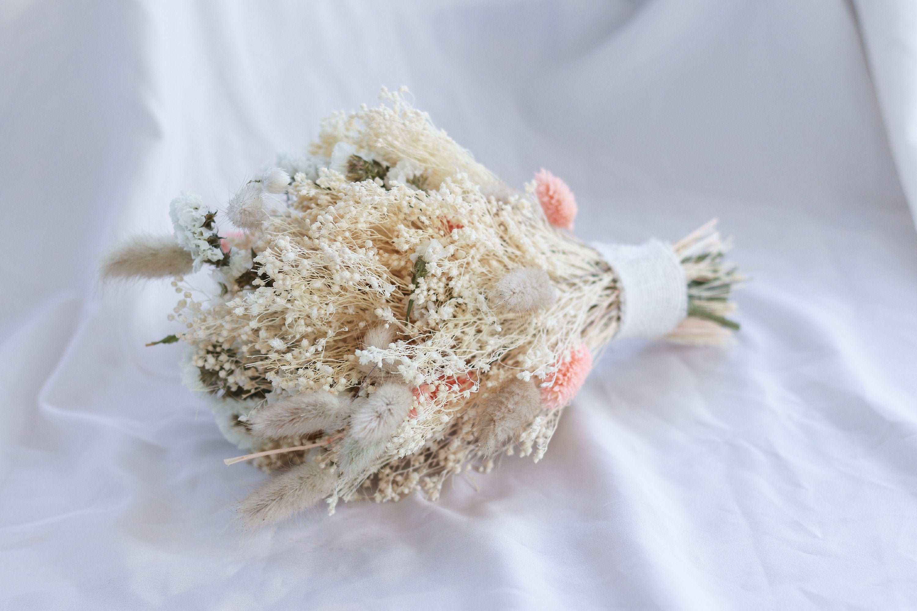 Dried Flowers Vase Arrangement - Bleached White & Pink