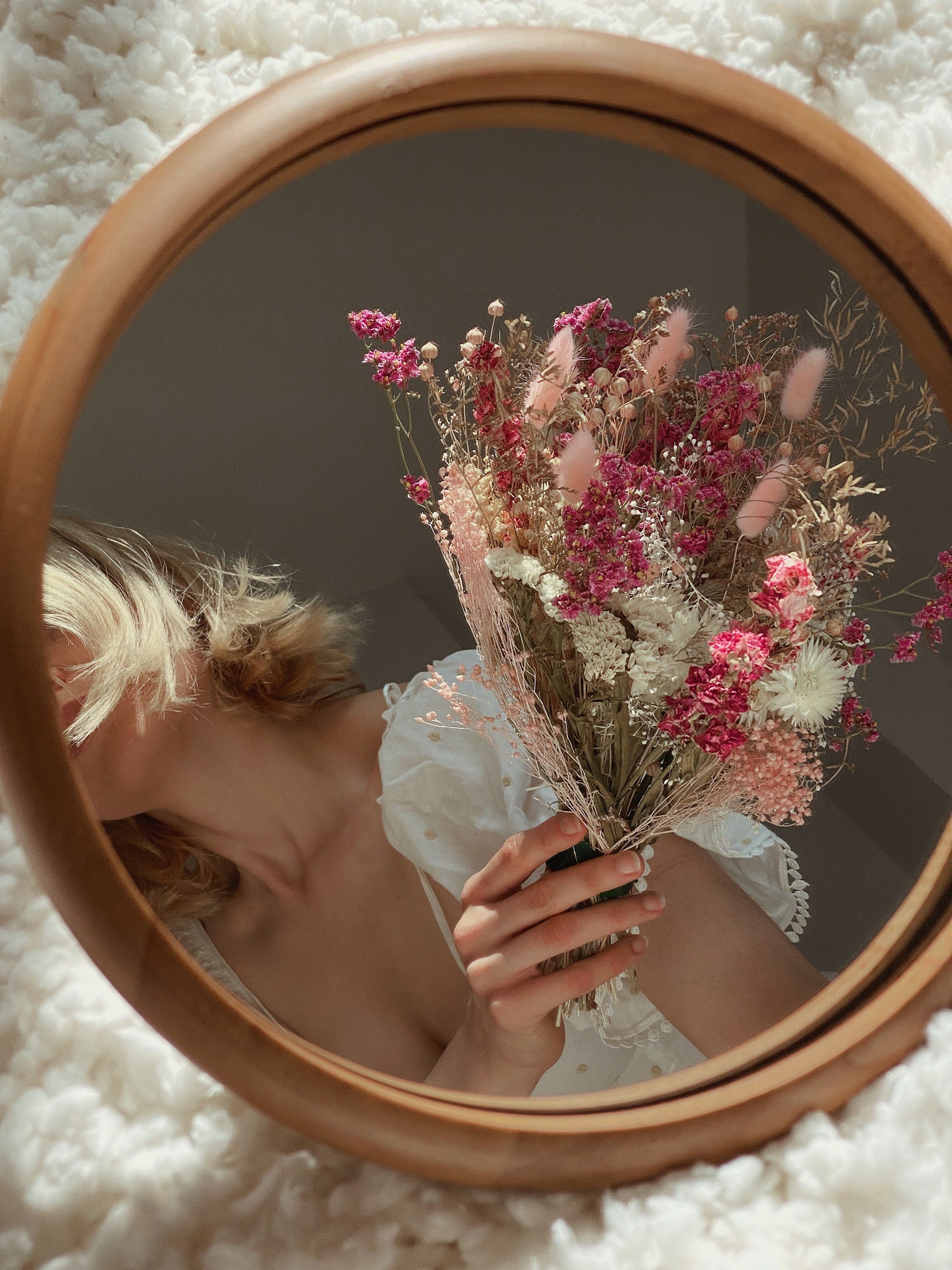 Dried Flowers Vase Arrangement - Baby Pink & Cream