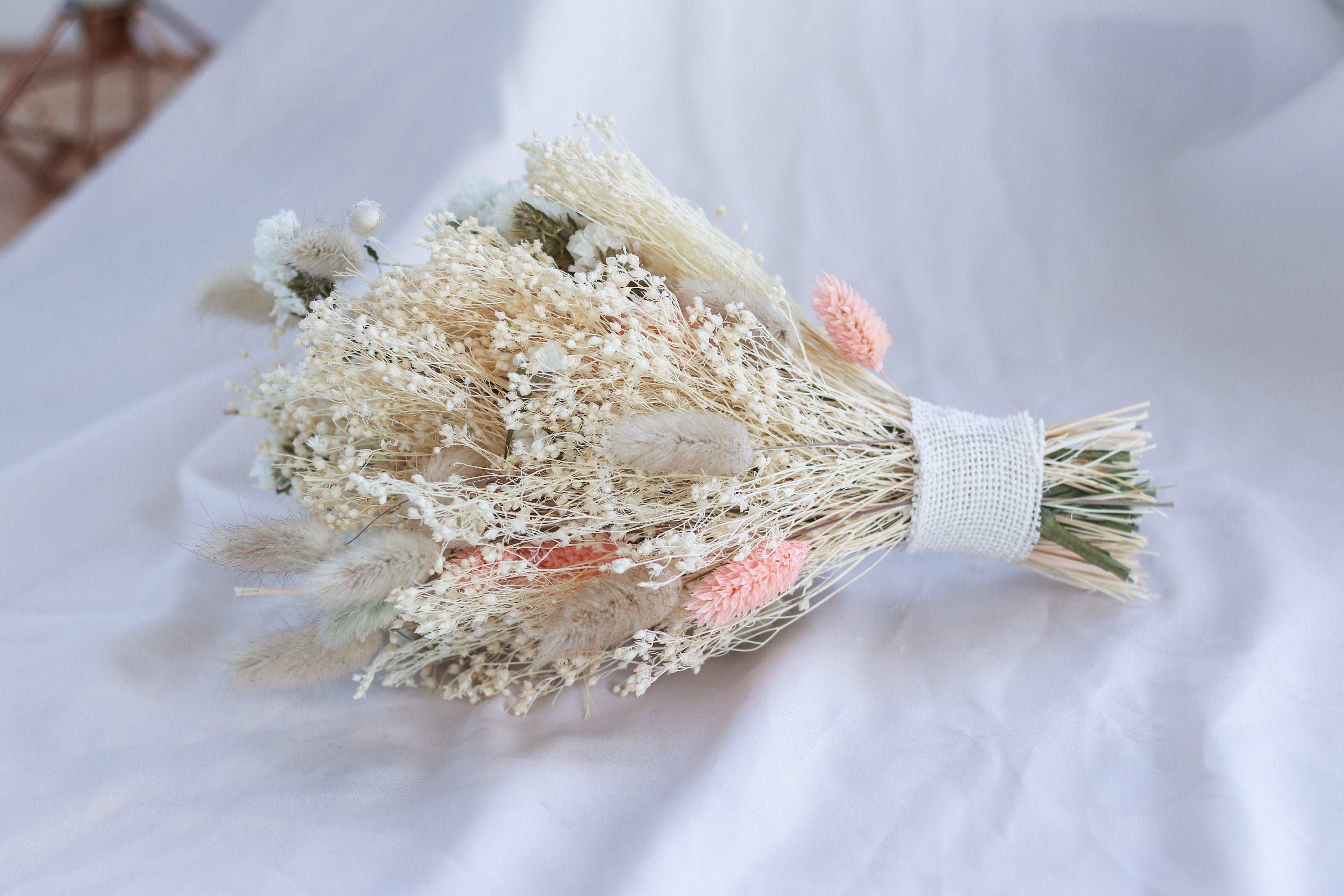 Dried Flowers Vase Arrangement - Bleached White & Pink