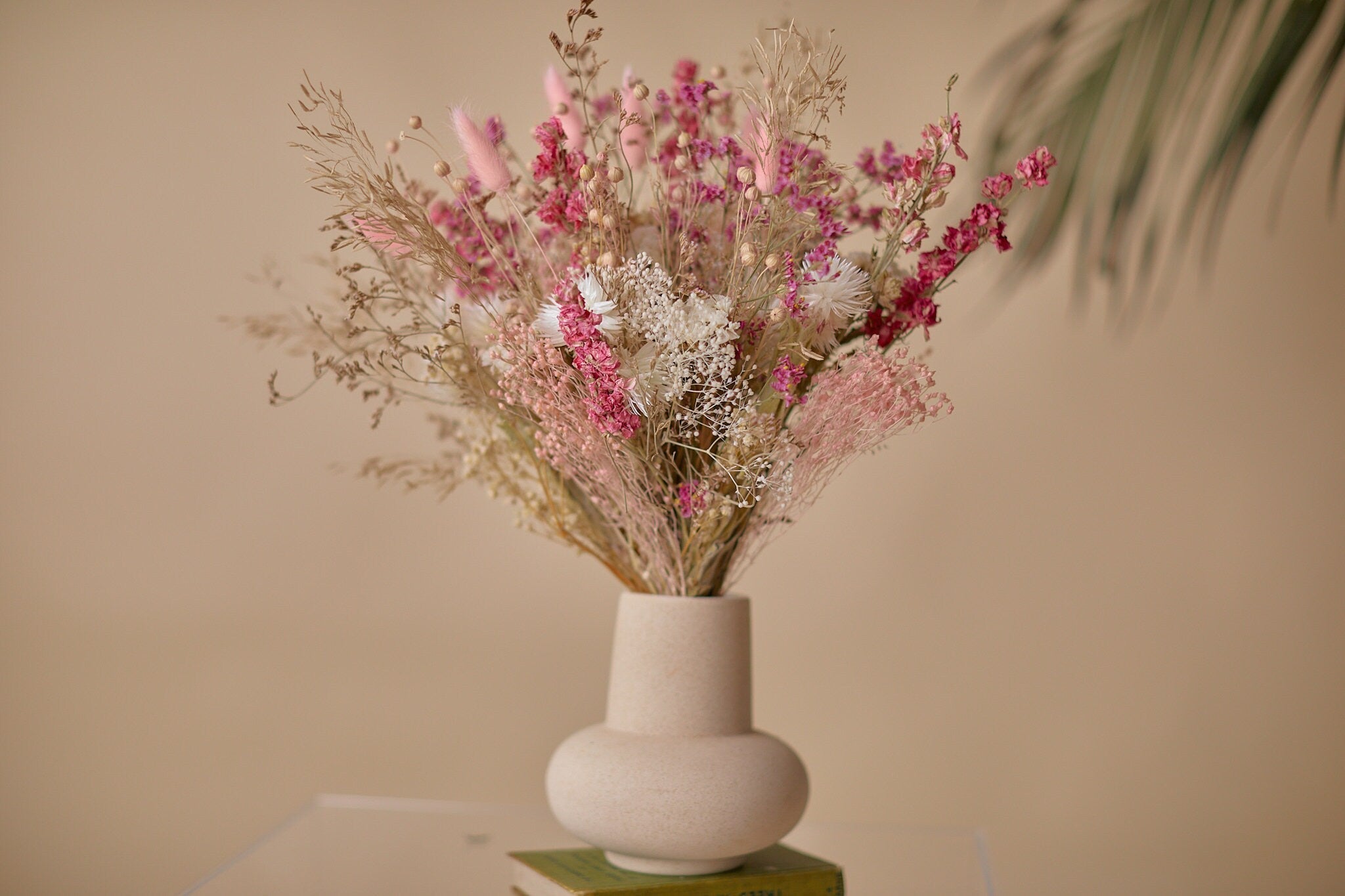 Dried Flowers Vase Arrangement - Baby Pink & Cream