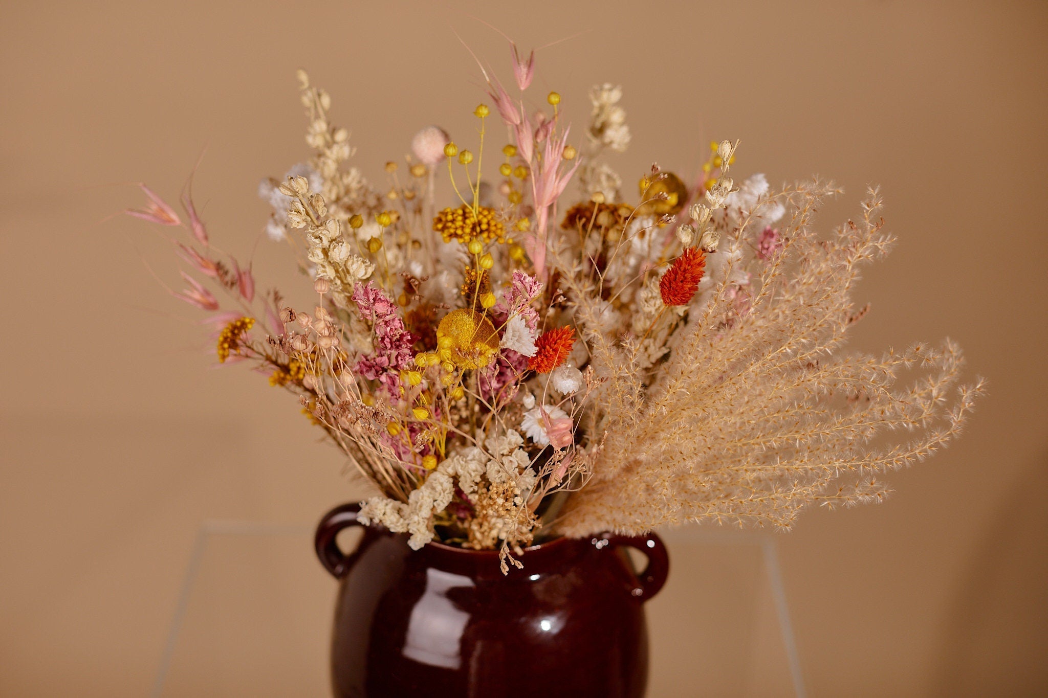 Dried Flowers Vase Arrangement - Blush Pink & Cream