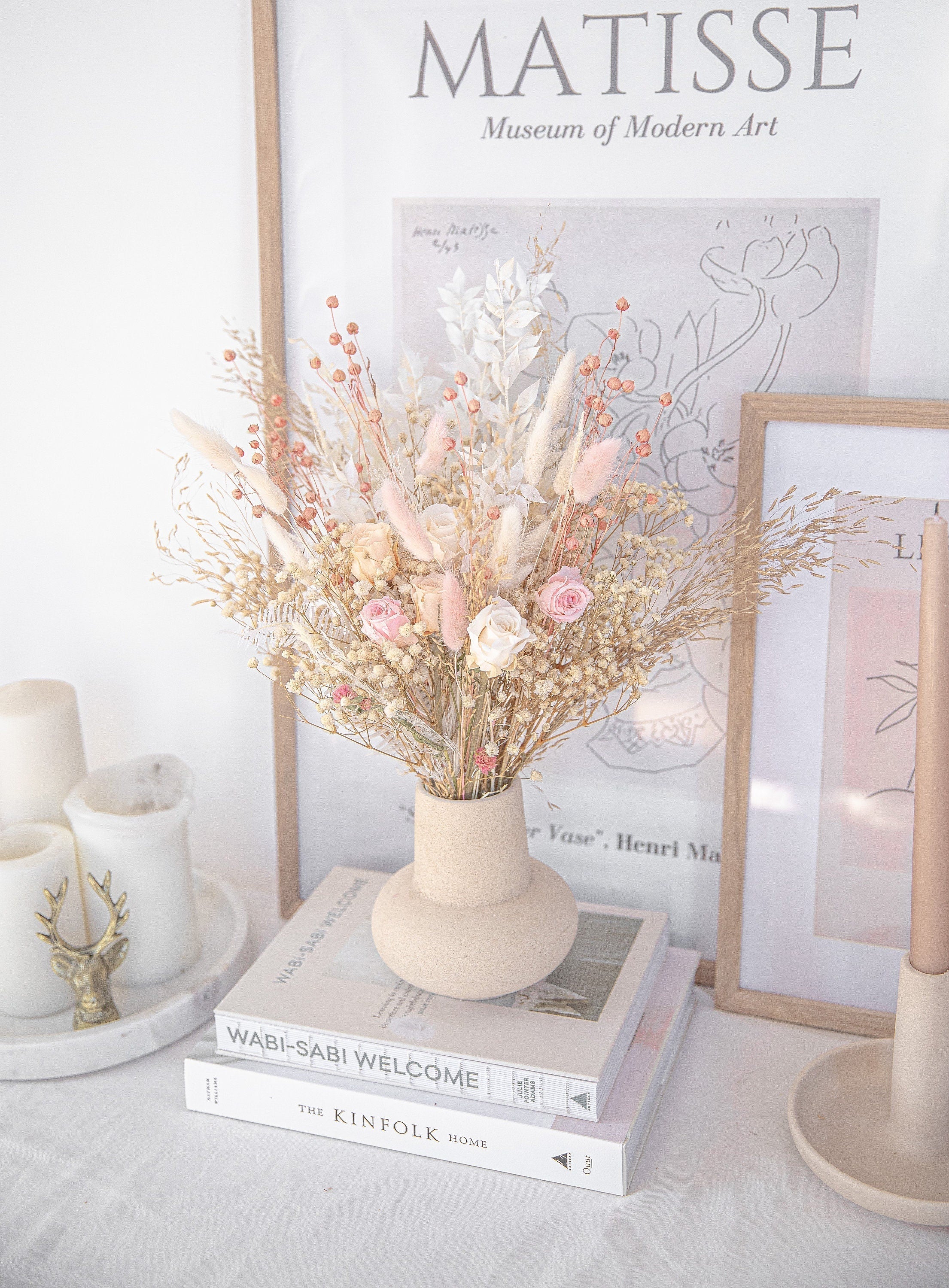 Dried Flowers Vase Arrangement - Blush Pink & Cream