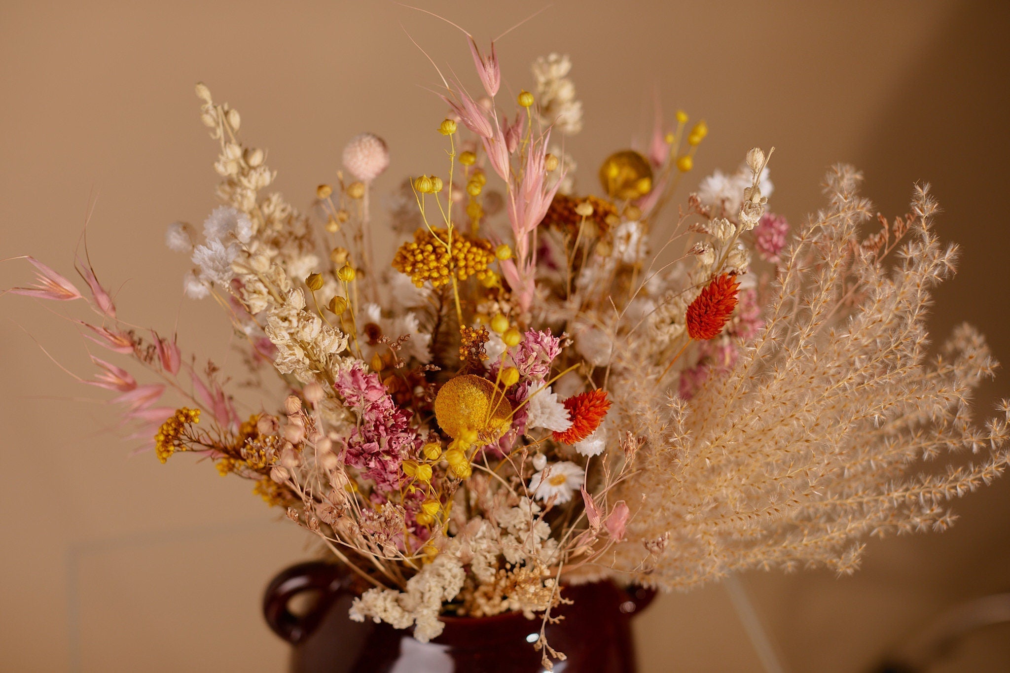 Dried Flowers Vase Arrangement - Blush Pink & Cream