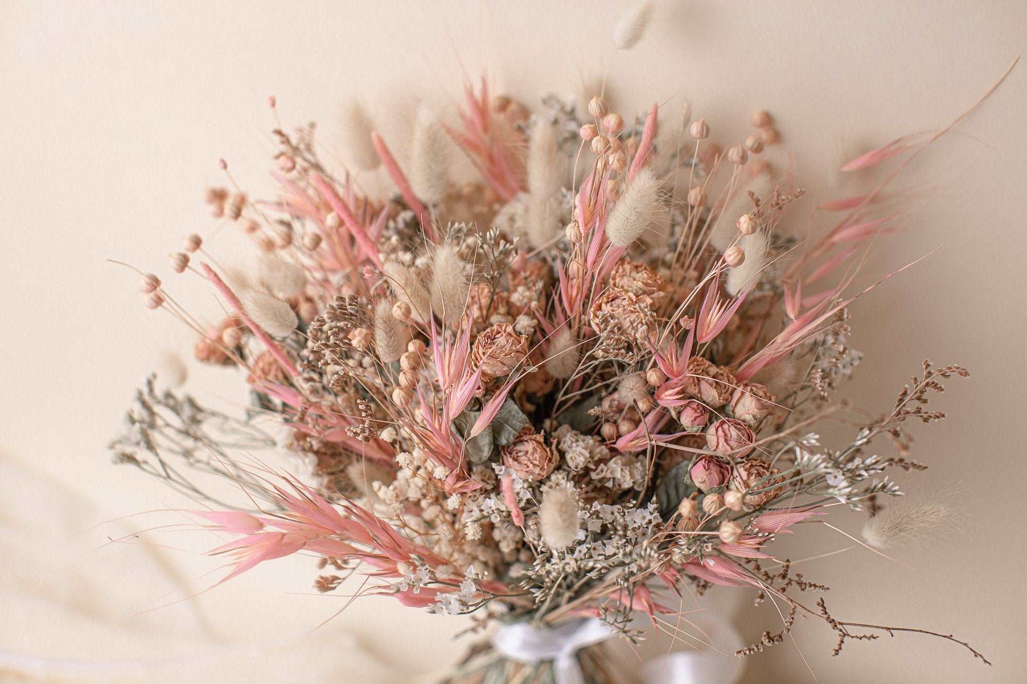 Dried Flowers Vase Arrangement - Blush Pink & White