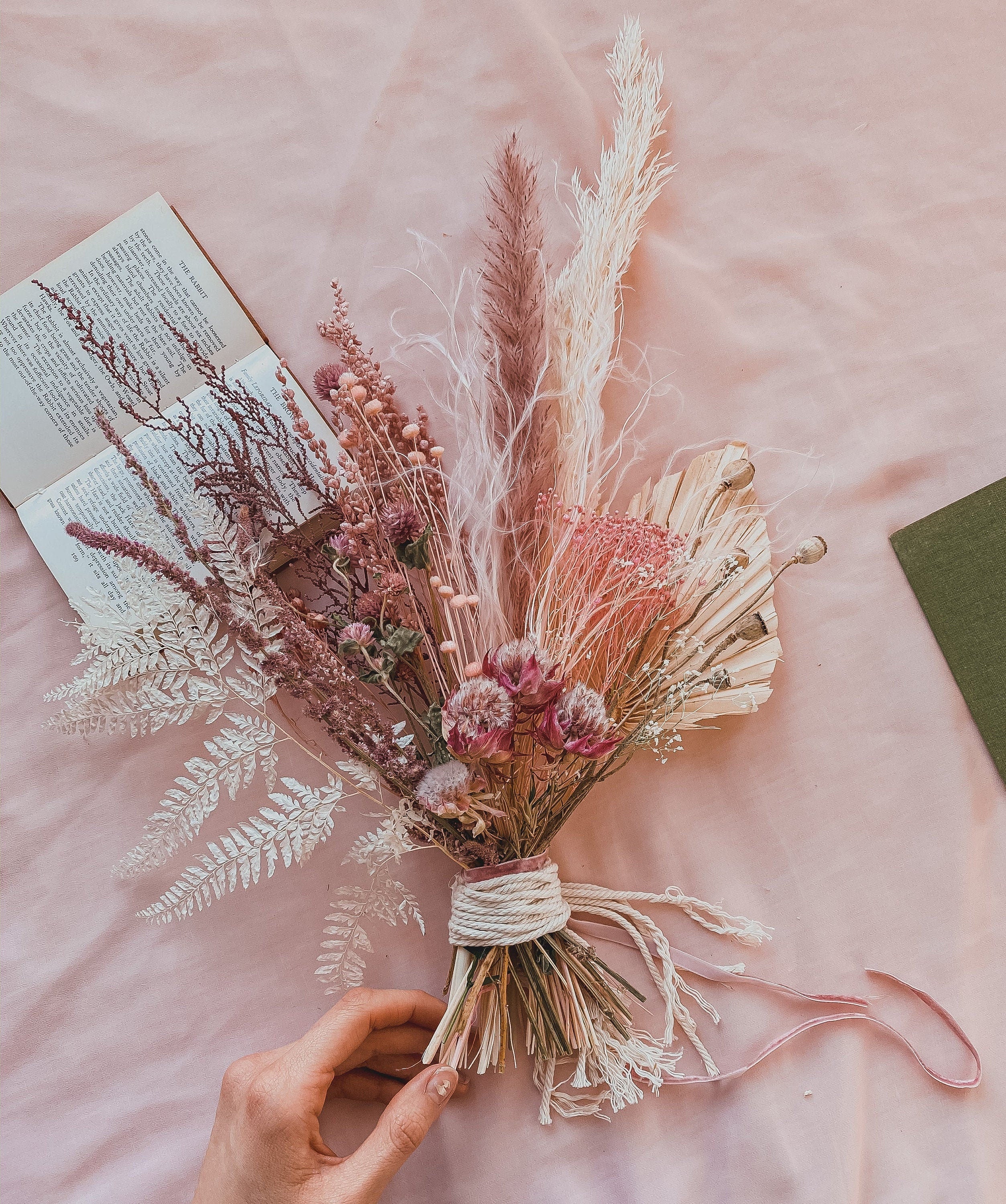 Dried Flowers Vase Arrangement - Blush Pink & White