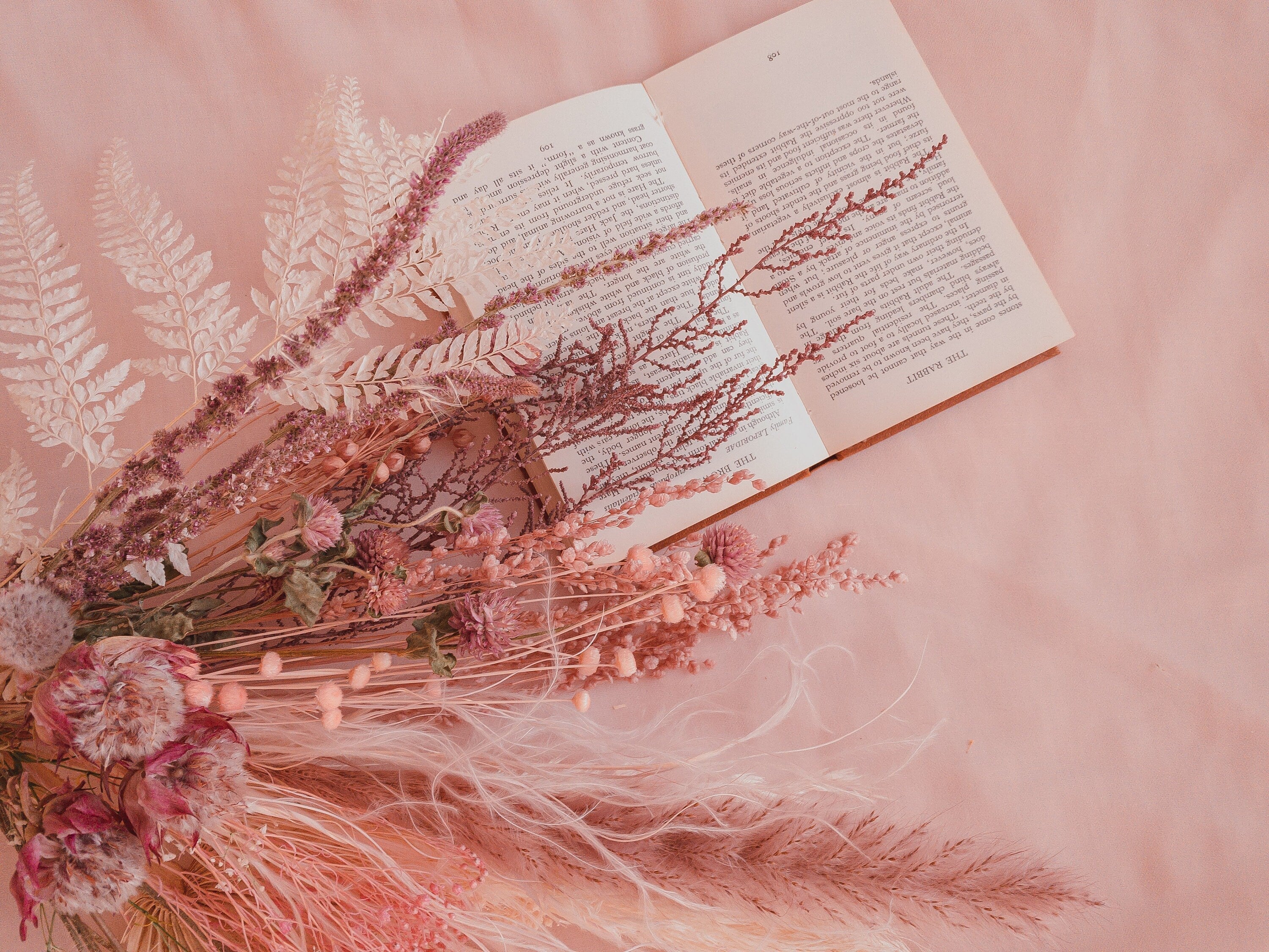 Dried Flowers Vase Arrangement - Blush Pink & White